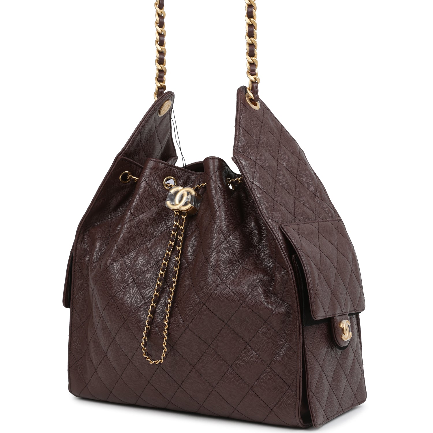 Chanel Medium 25 Hobo Bag Dark Brown Caviar Antique Gold Hardware