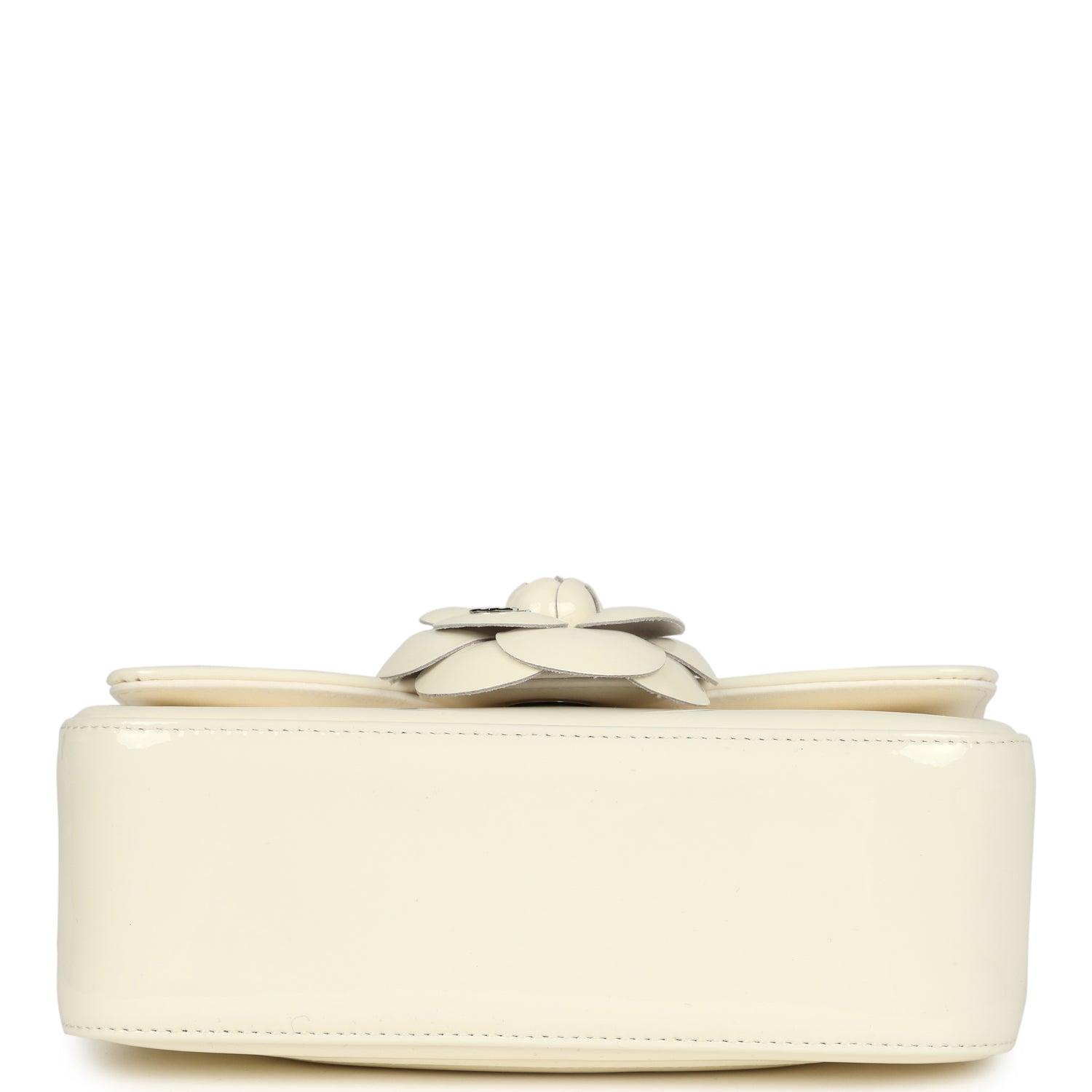 Chanel Mini Camellia Flap Bag Off White Patent Silver Hardware
