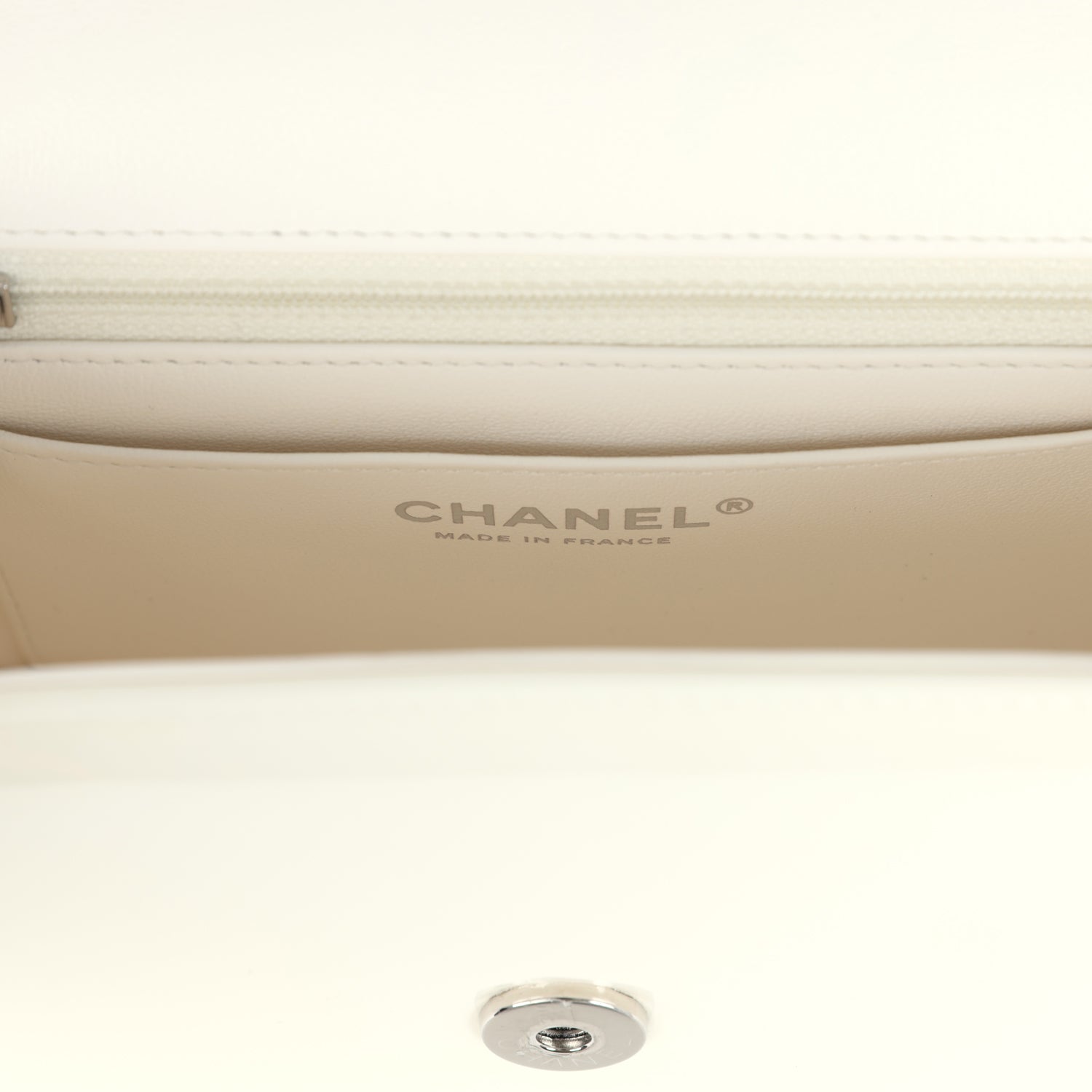 Chanel Mini Camellia Flap Bag Off White Patent Silver Hardware