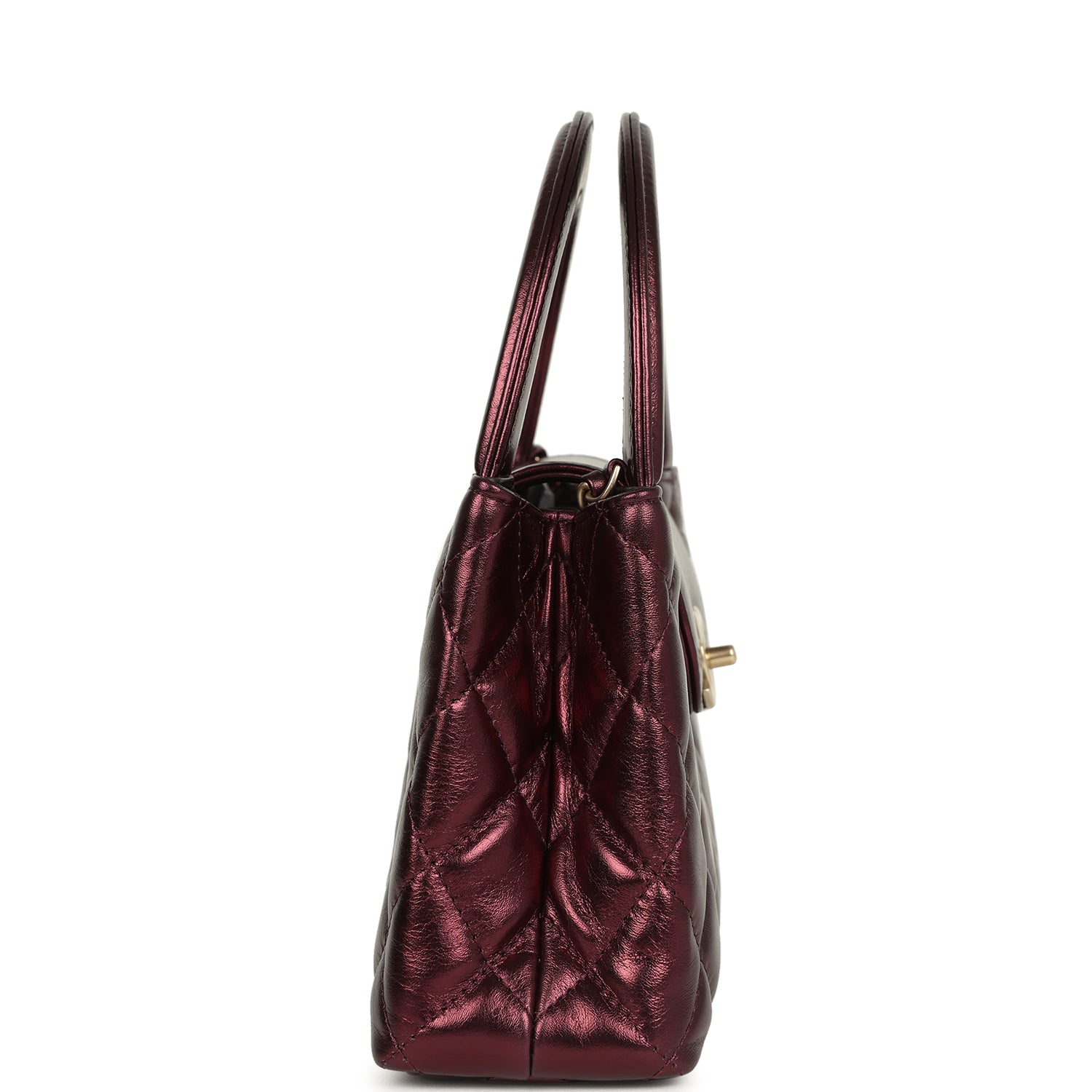 Chanel Small Kelly Shopper Metallic Burgundy Calfskin Brushed Gold Hardware