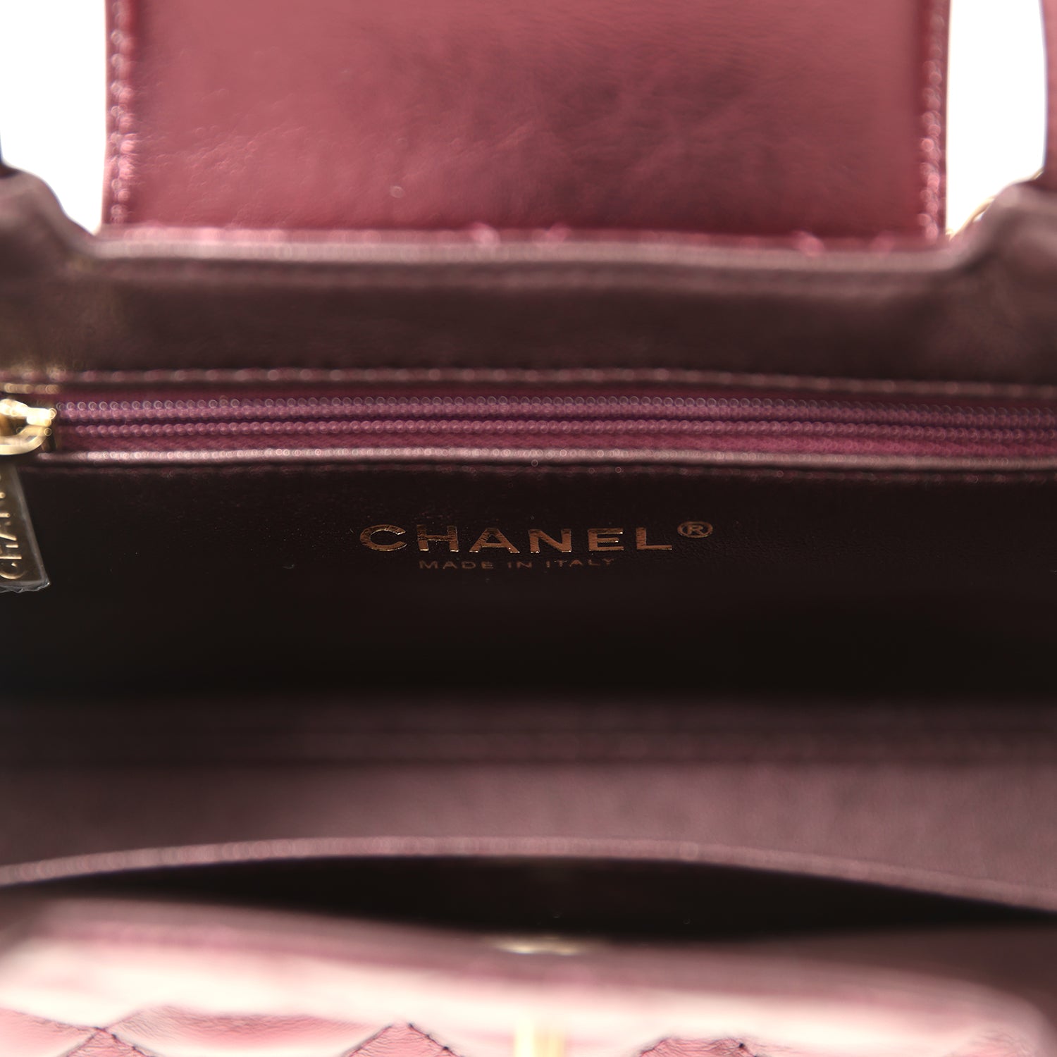 Chanel Small Kelly Shopper Metallic Burgundy Calfskin Brushed Gold Hardware