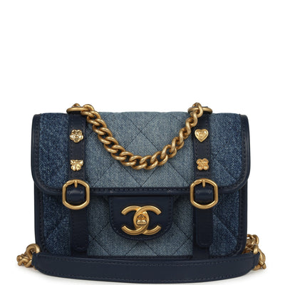 Chanel Mini Ombre Flap Bag Blue Denim Brushed Gold Hardware