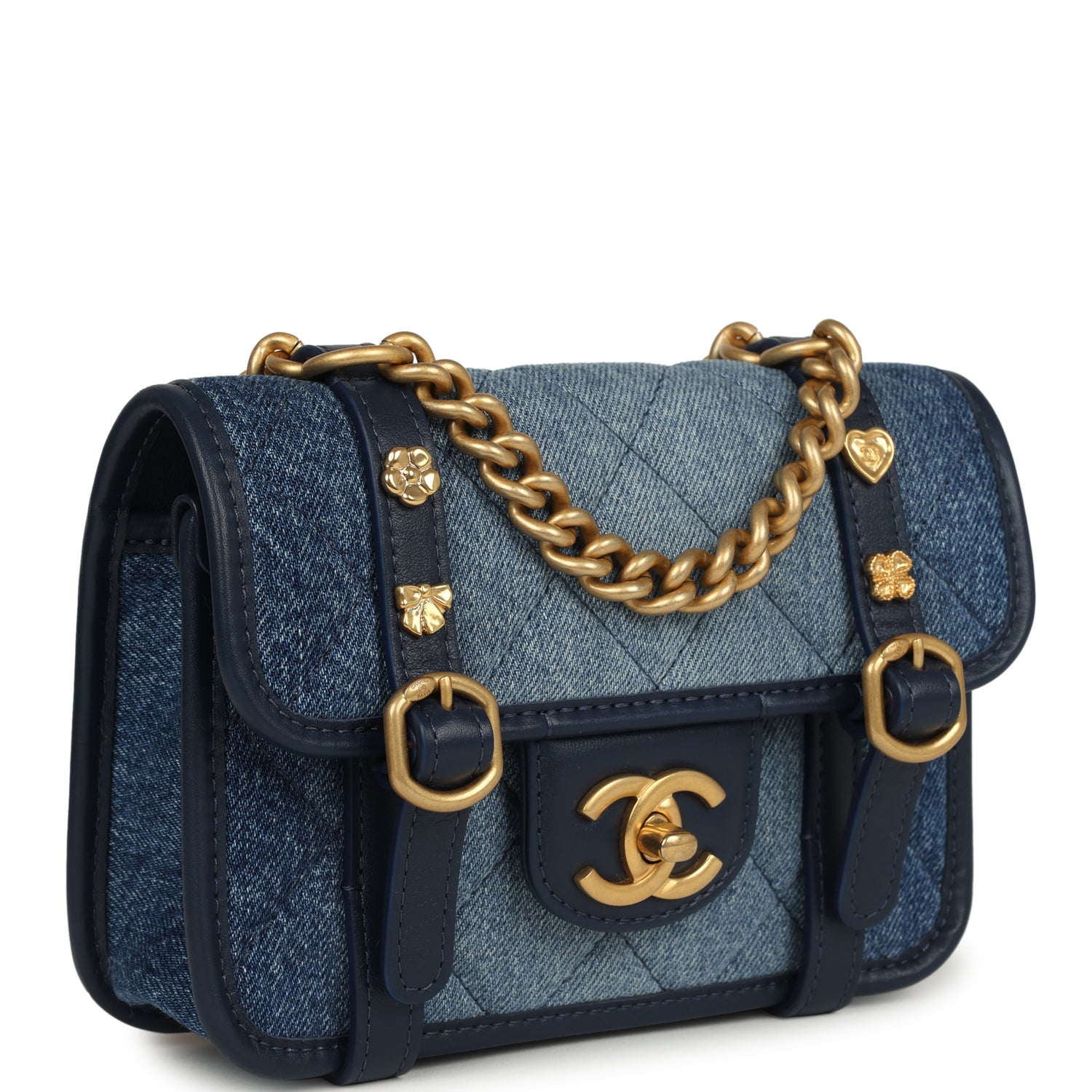 Chanel Mini Ombre Flap Bag Blue Denim Brushed Gold Hardware