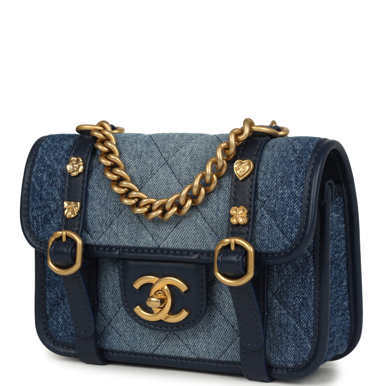 Chanel Mini Ombre Flap Bag Blue Denim Brushed Gold Hardware