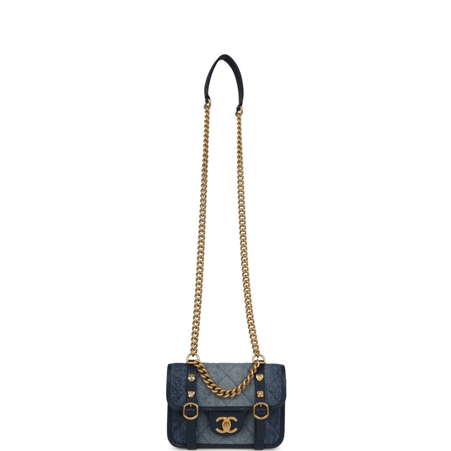 Chanel Mini Ombre Flap Bag Blue Denim Brushed Gold Hardware