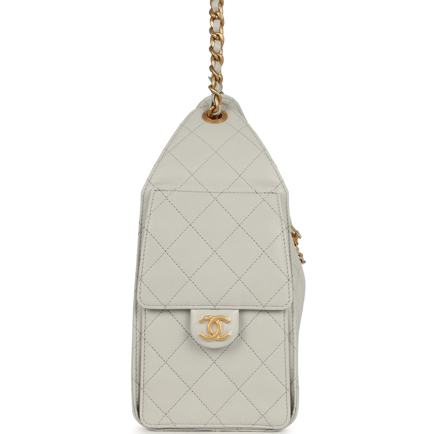 Chanel Small 25 Hobo Bag Light Grey Caviar Antique Gold Hardware