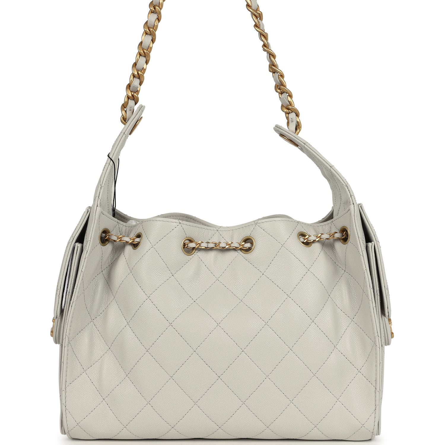 Chanel Small 25 Hobo Bag Light Grey Caviar Antique Gold Hardware