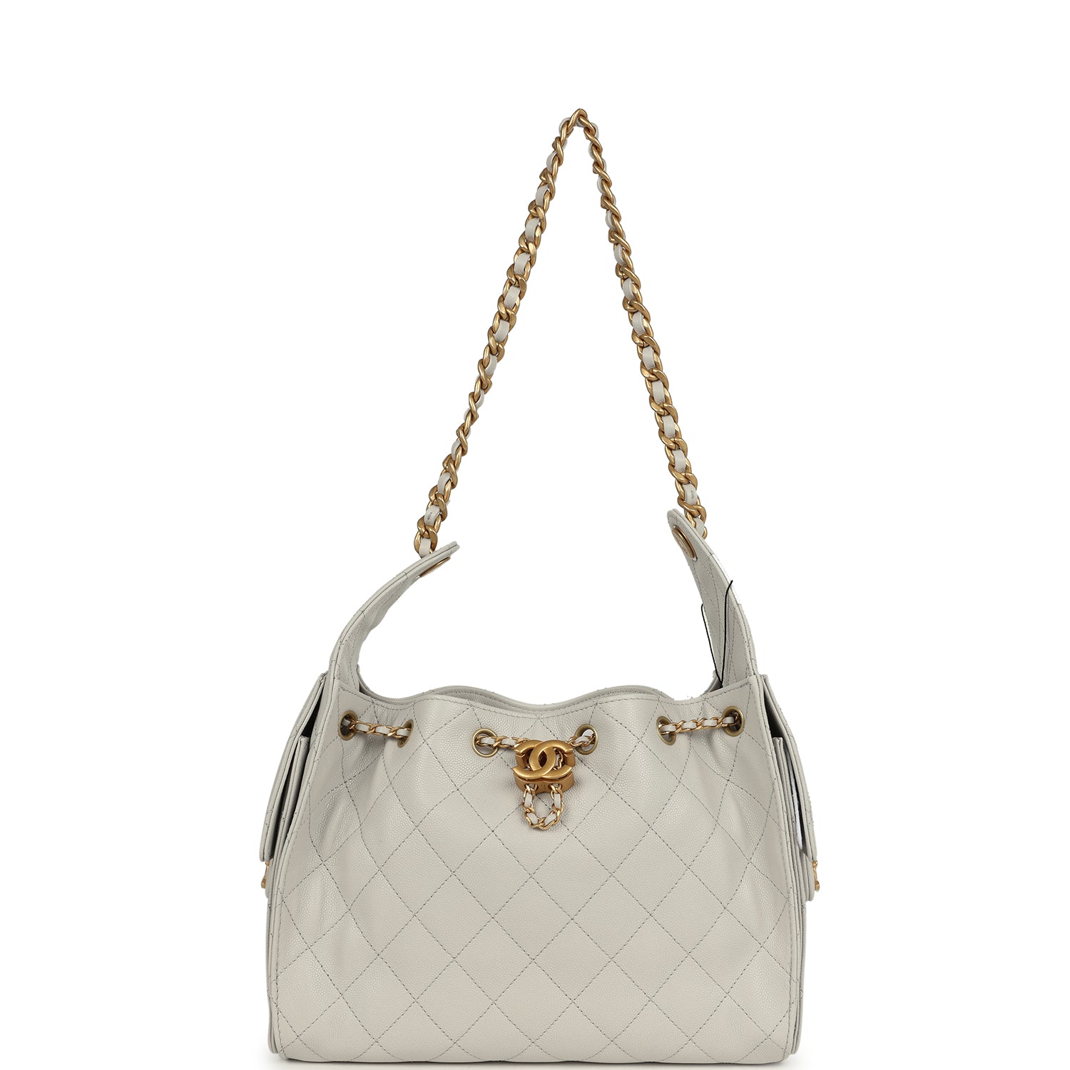 Chanel Small 25 Hobo Bag Light Grey Caviar Antique Gold Hardware