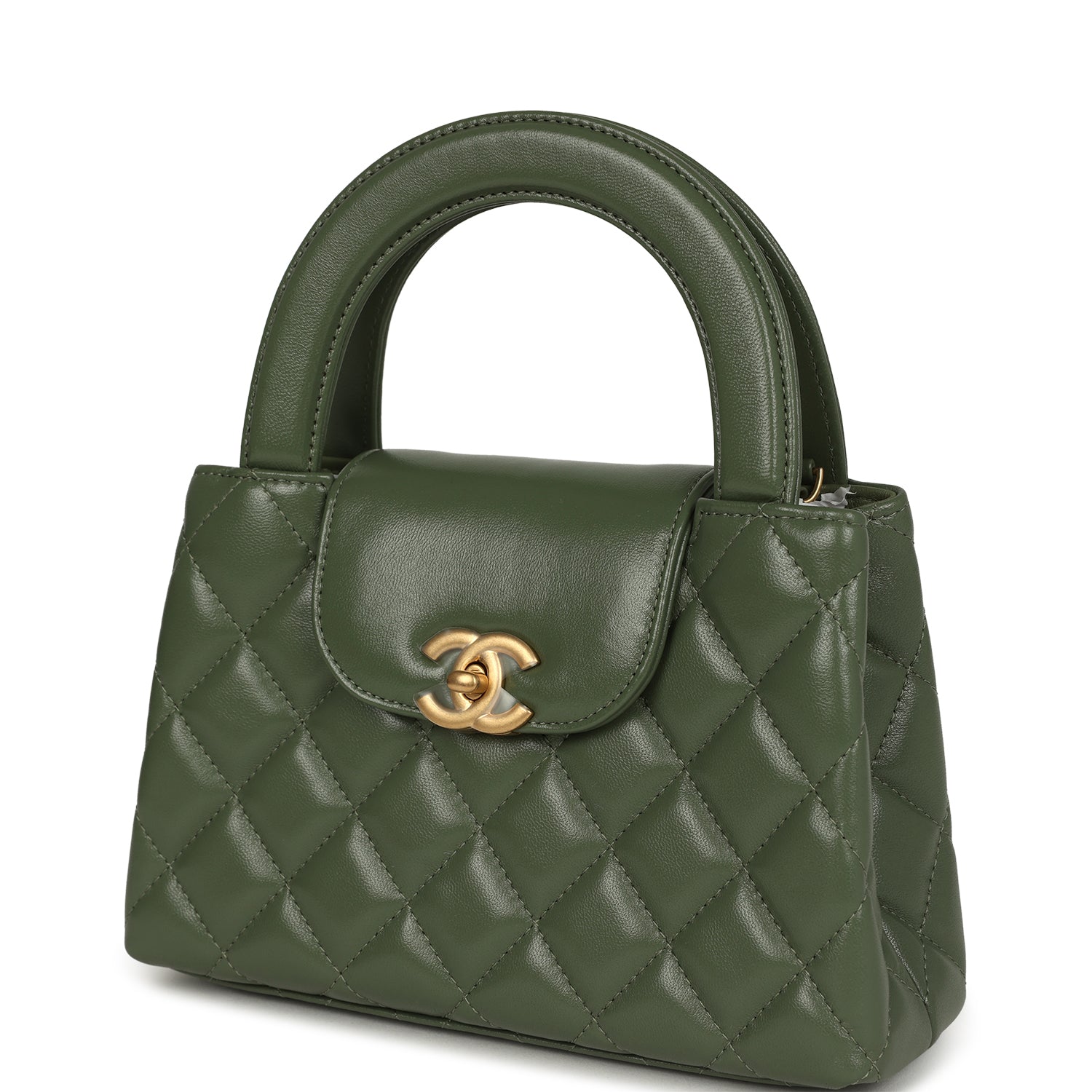 Chanel Small Kelly Shopper Khaki Shiny Aged Calfskin Brushed Gold Hardware