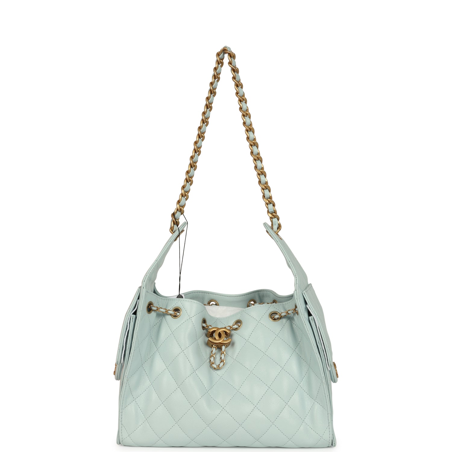 Chanel Small 25 Hobo Bag Light Blue Caviar Antique Gold Hardware