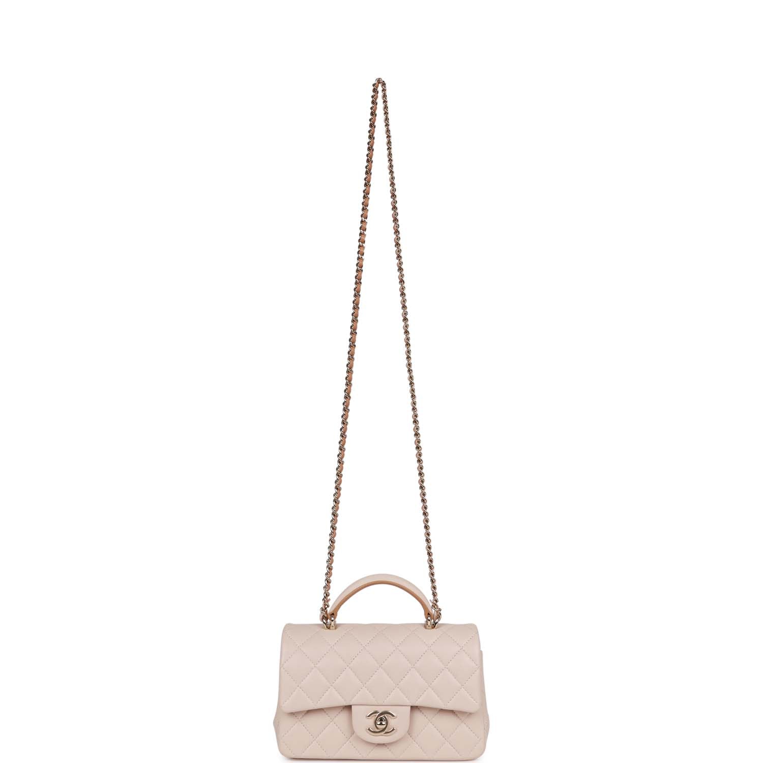 Chanel Mini Flap with Top Handle Beige and Caramel Lambskin Light Gold Hardware