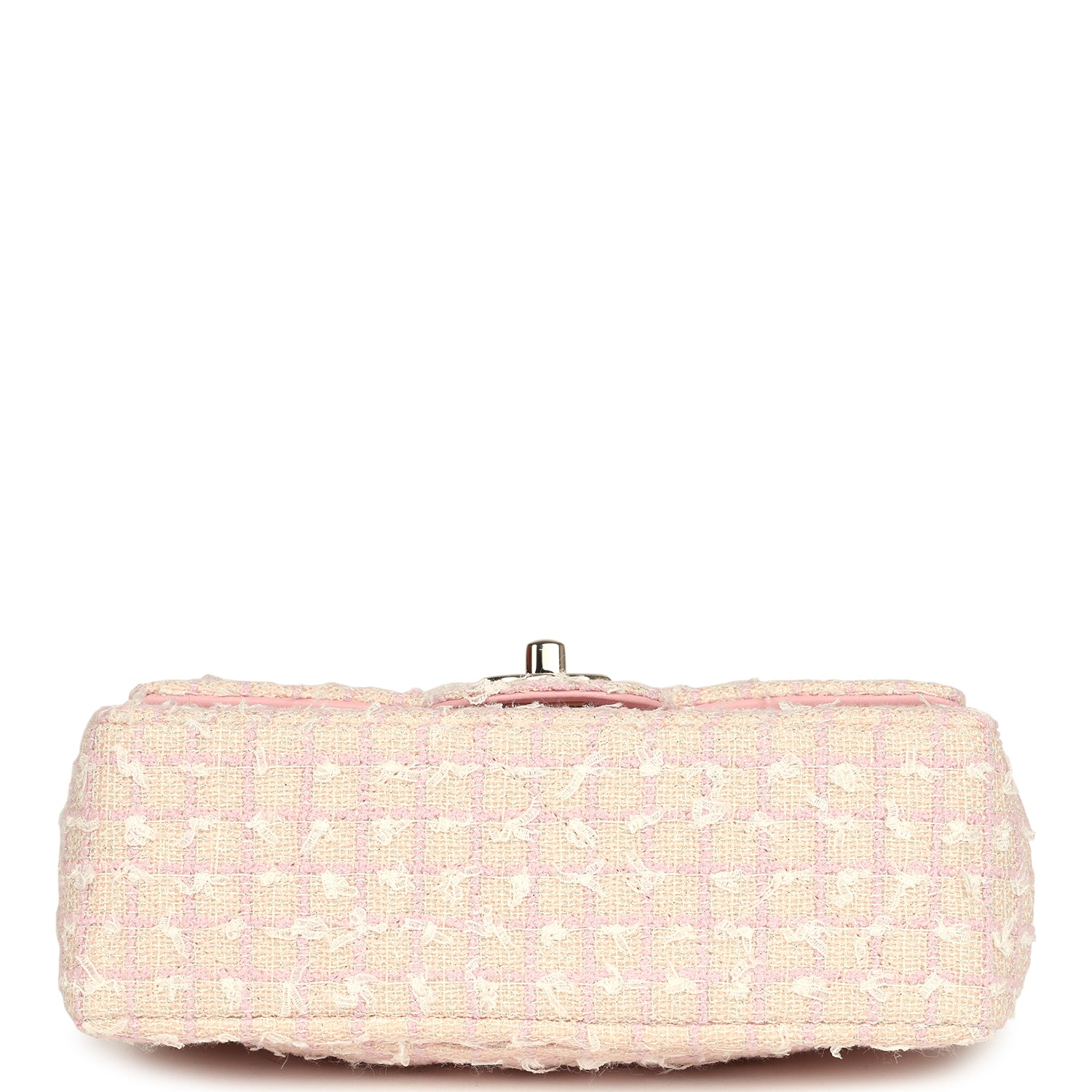 Chanel Mini Rectangular Top Handle Flap Pink and White Tweed Light Gold Hardware