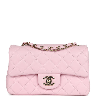 Chanel Mini Classic Rectangular Flap Bag Light Pink Lambskin Light Gold Hardware