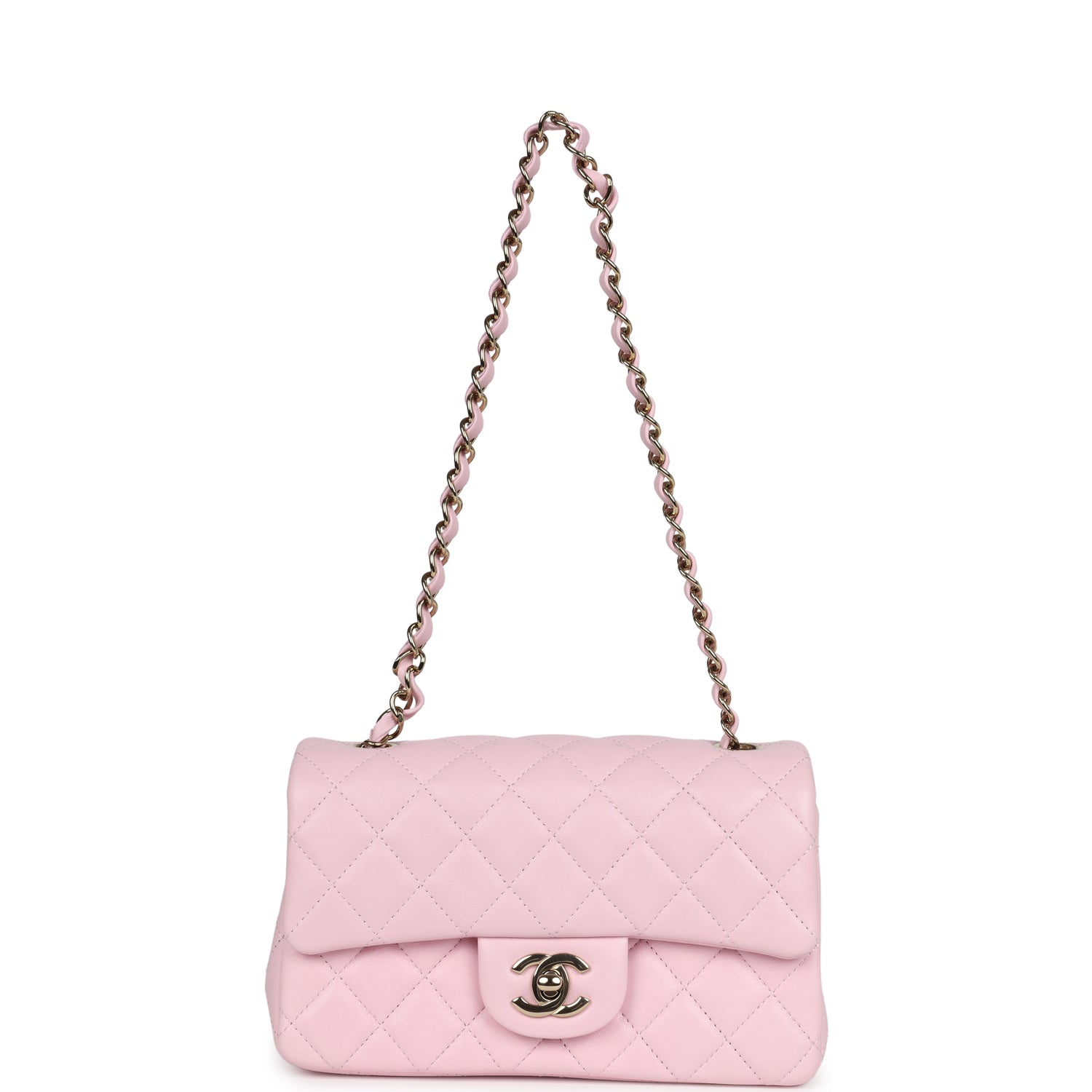 Chanel Mini Classic Rectangular Flap Bag Light Pink Lambskin Light Gold Hardware