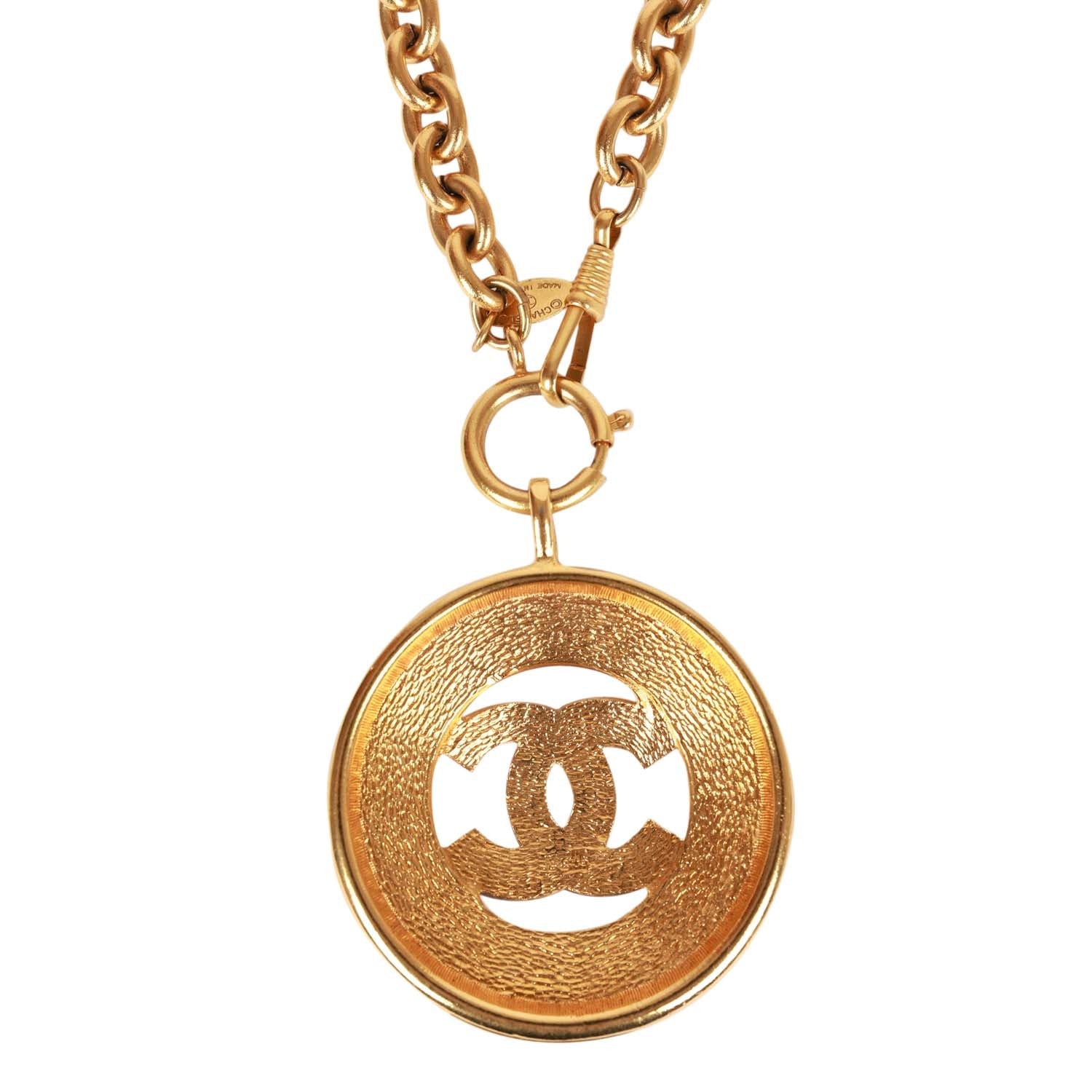 Vintage Chanel 24K Gold Plated Sunburst Interlocking CC Medallion Necklace