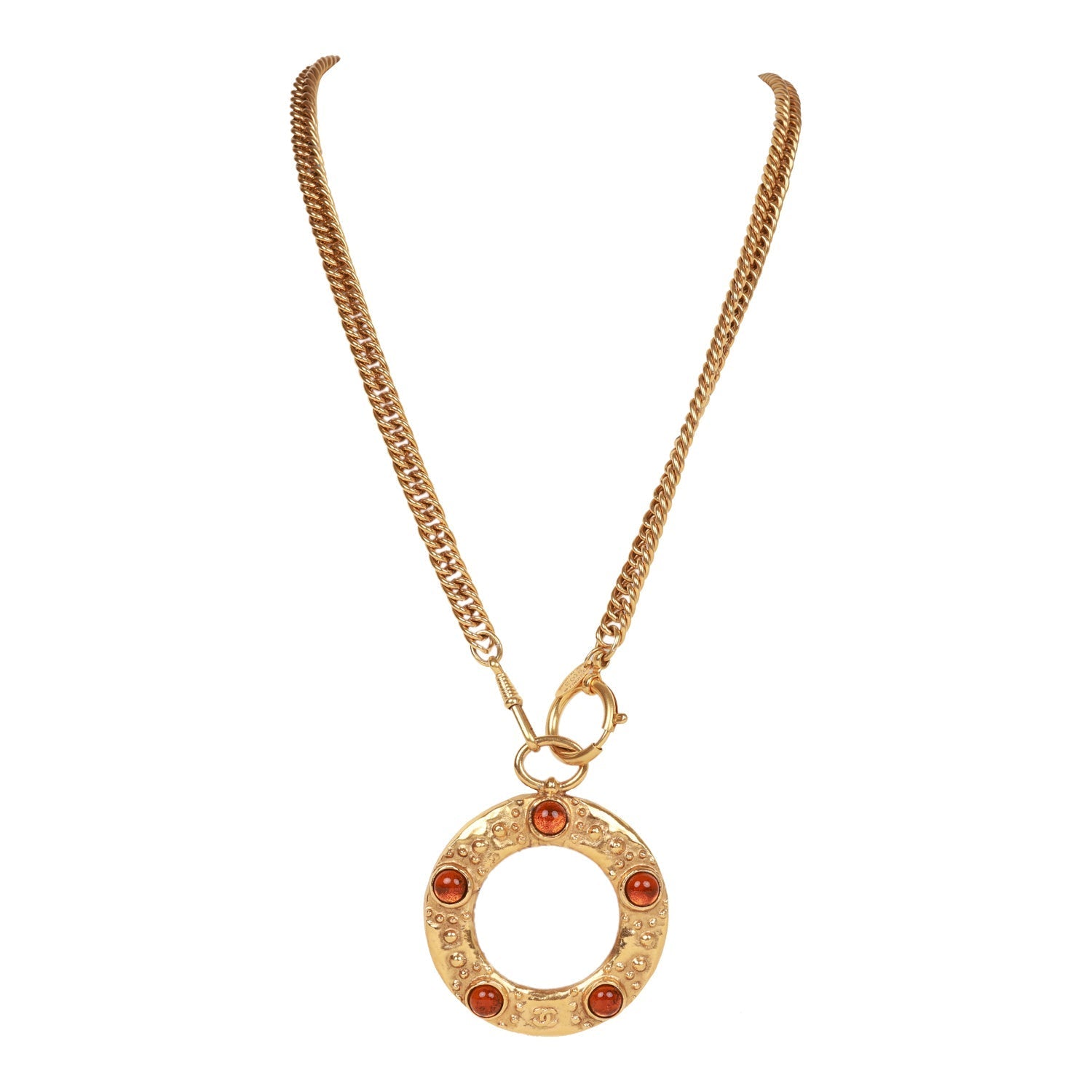Vintage Chanel 24K Gold Plated Amber Gripoix Loupe Pendant Necklace