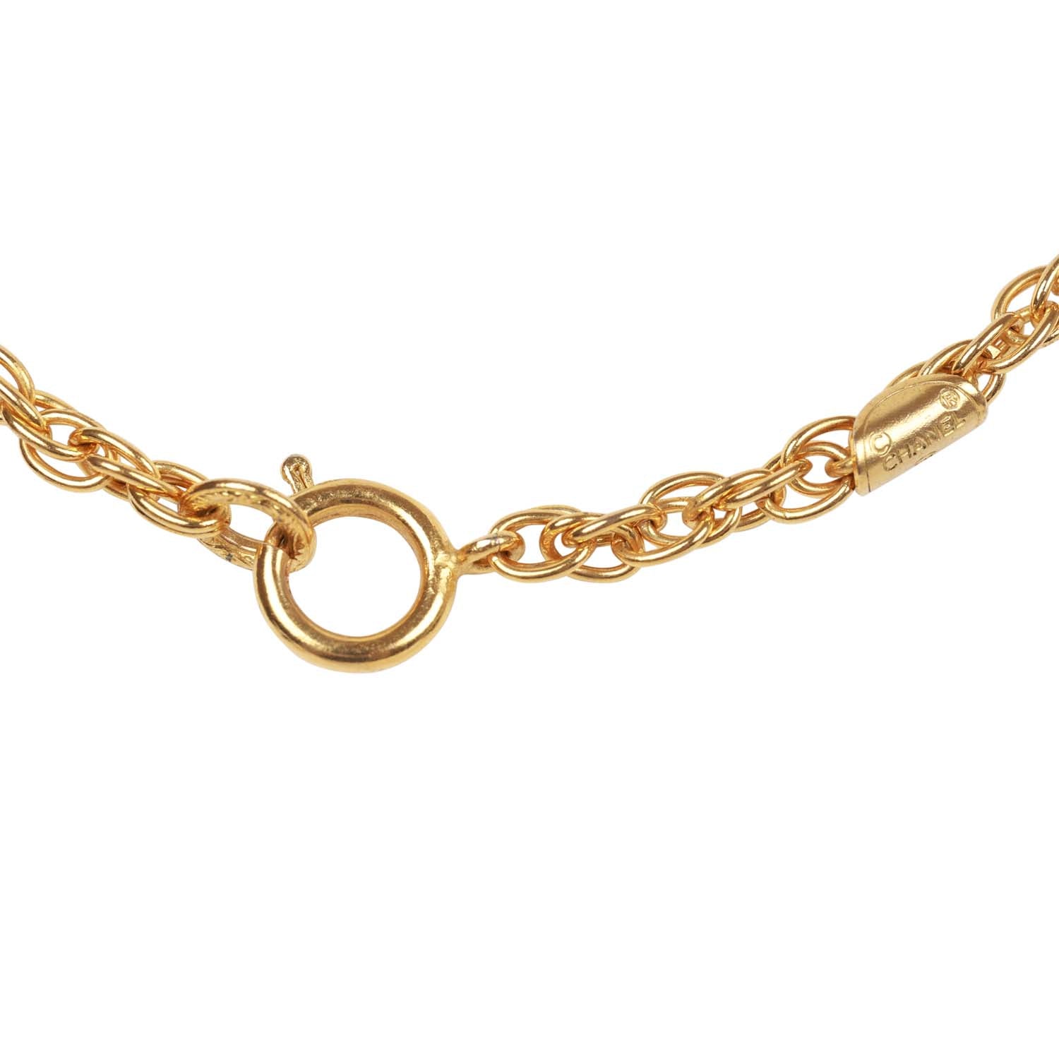 Vintage Chanel 24K Gold Plated Crystal Signature CC Logo Necklace