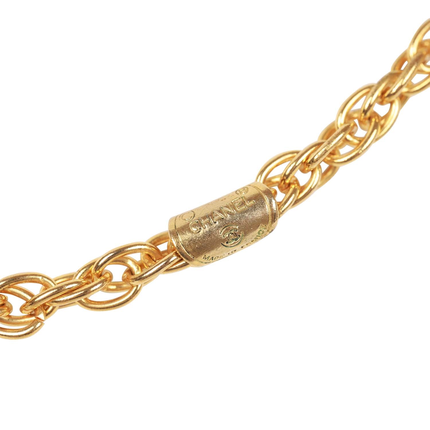 Vintage Chanel 24K Gold Plated Crystal Signature CC Logo Necklace