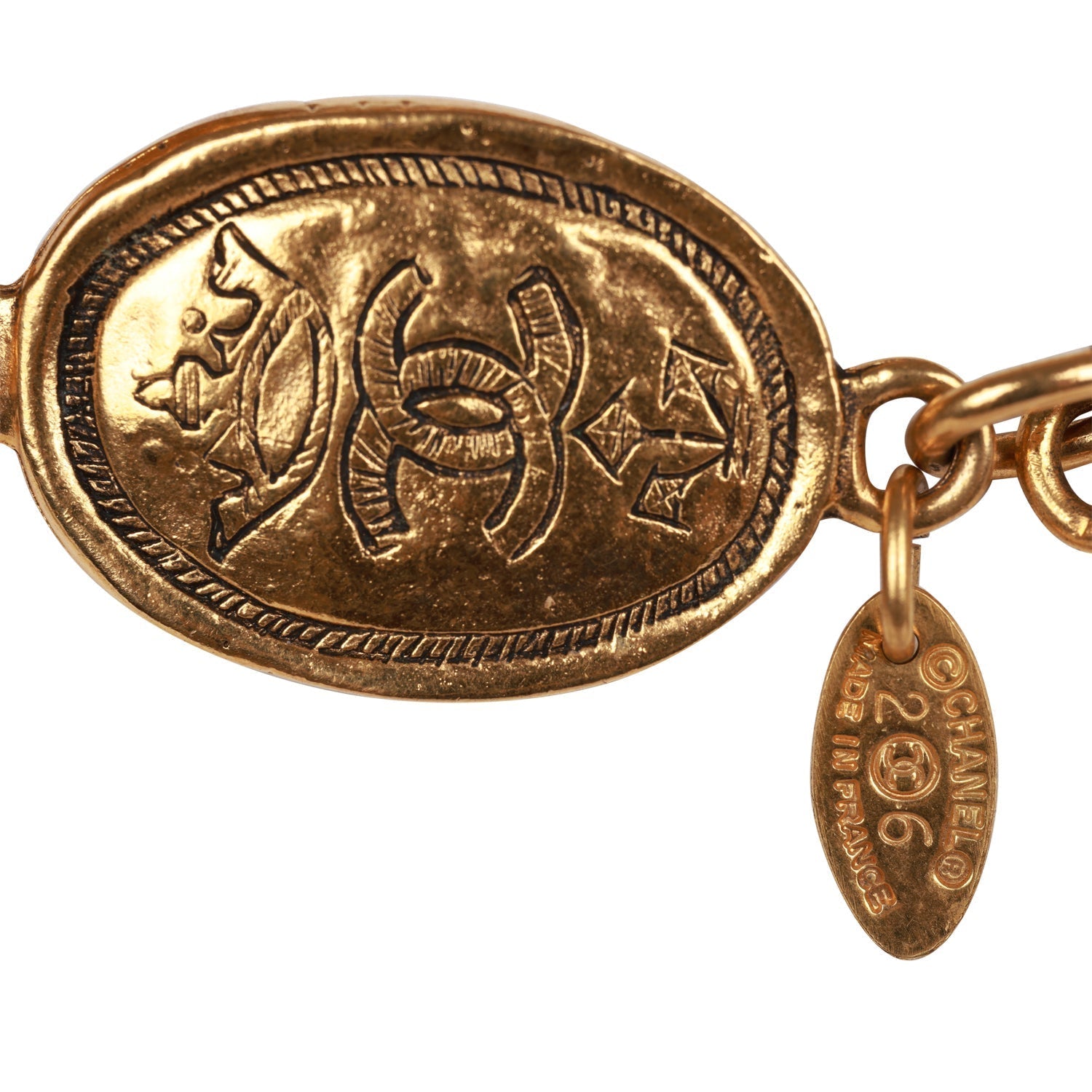 Vintage Chanel 24K Gold Plated CC Oval Coin Charm Sautoir Necklace
