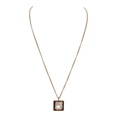 Vintage Chanel 24K Gold Plated Pink No.5 Rhinestone Pendant Necklace