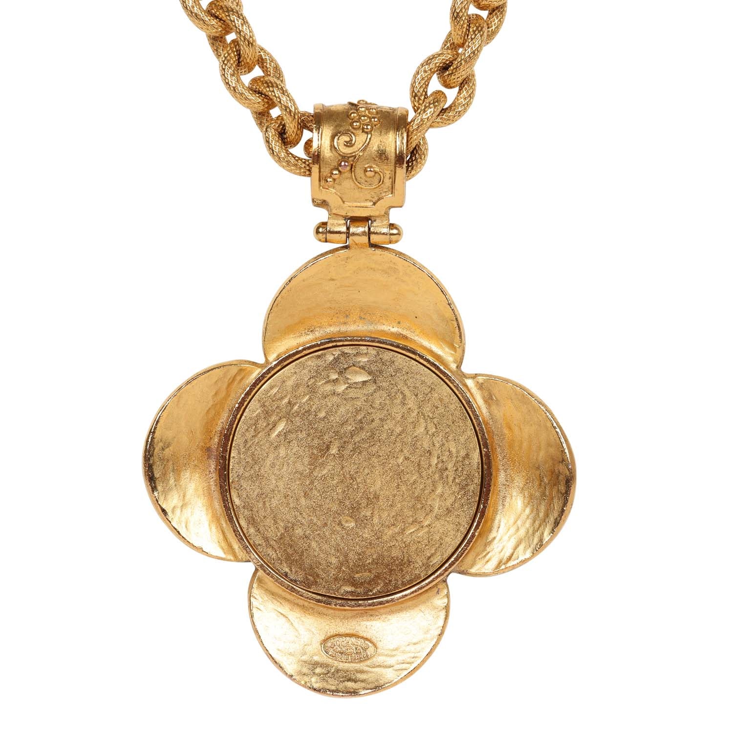 Vintage Chanel 24K Gold Plated Grapevine Mirror Pendant Necklace