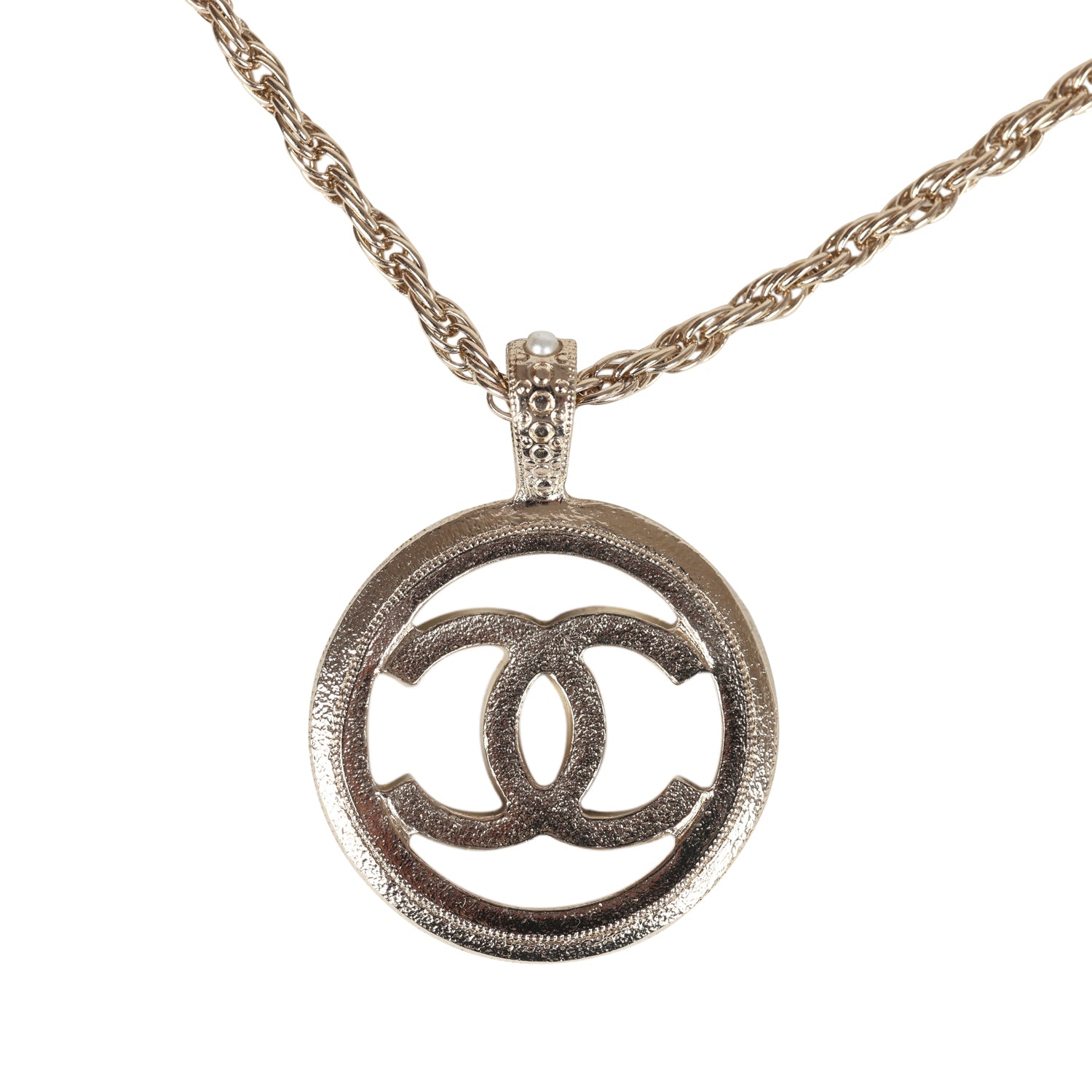 Chanel Round CC Pearl Pendant Necklace Faux Pearls & Light Gold Tone Hardware