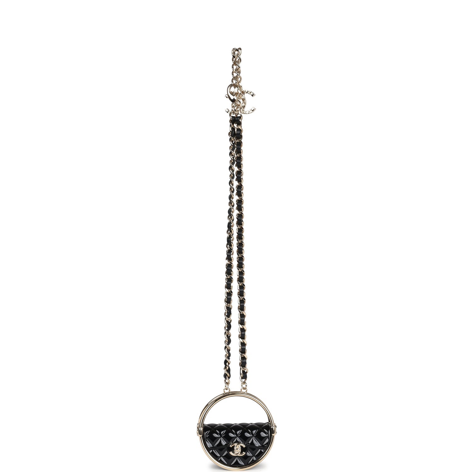 Chanel Hula Hoop Hula Hoop Charm Necklace Black Enamel/Light Gold Tone Hardware