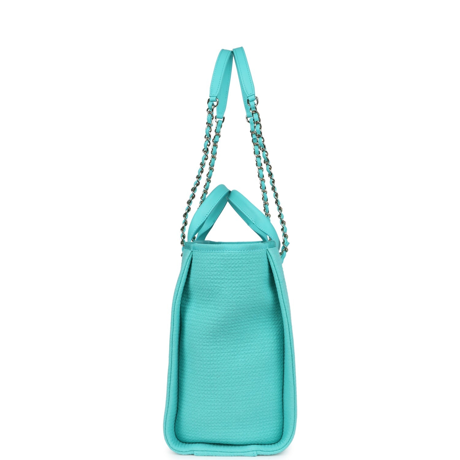 Chanel Small Deauville Shopping Tote Turquoise Canvas Light Gold Hardware