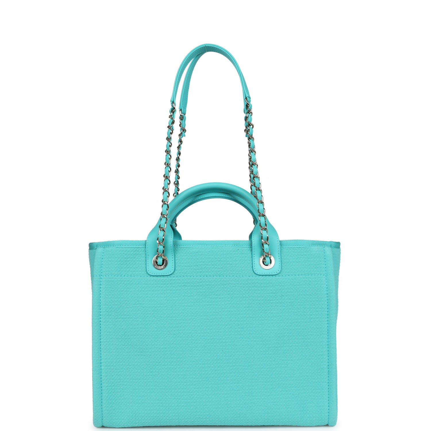 Chanel Small Deauville Shopping Tote Turquoise Canvas Light Gold Hardware