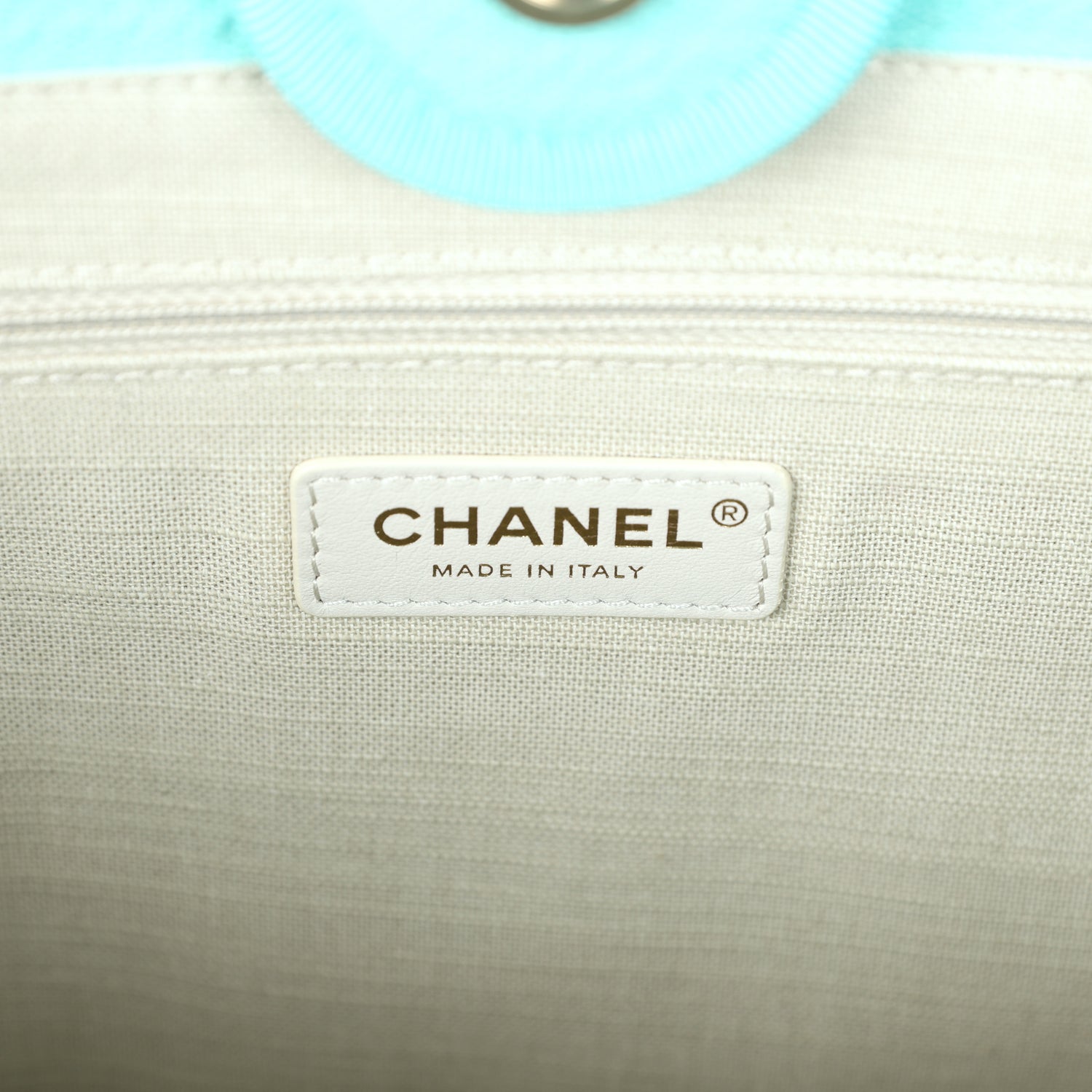 Chanel Small Deauville Shopping Tote Turquoise Canvas Light Gold Hardware