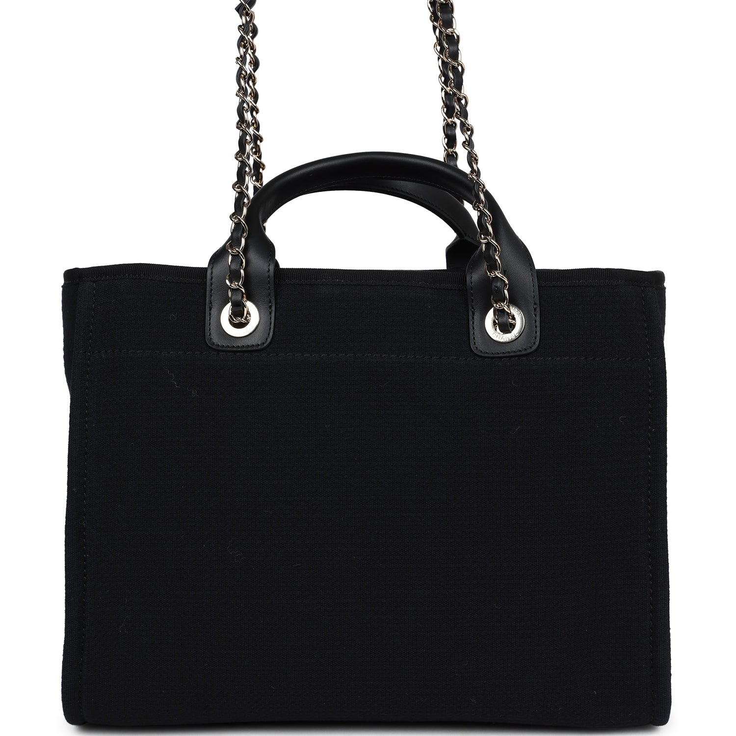 Chanel Small Deauville Shopping Tote Black Canvas Light Gold Hardware