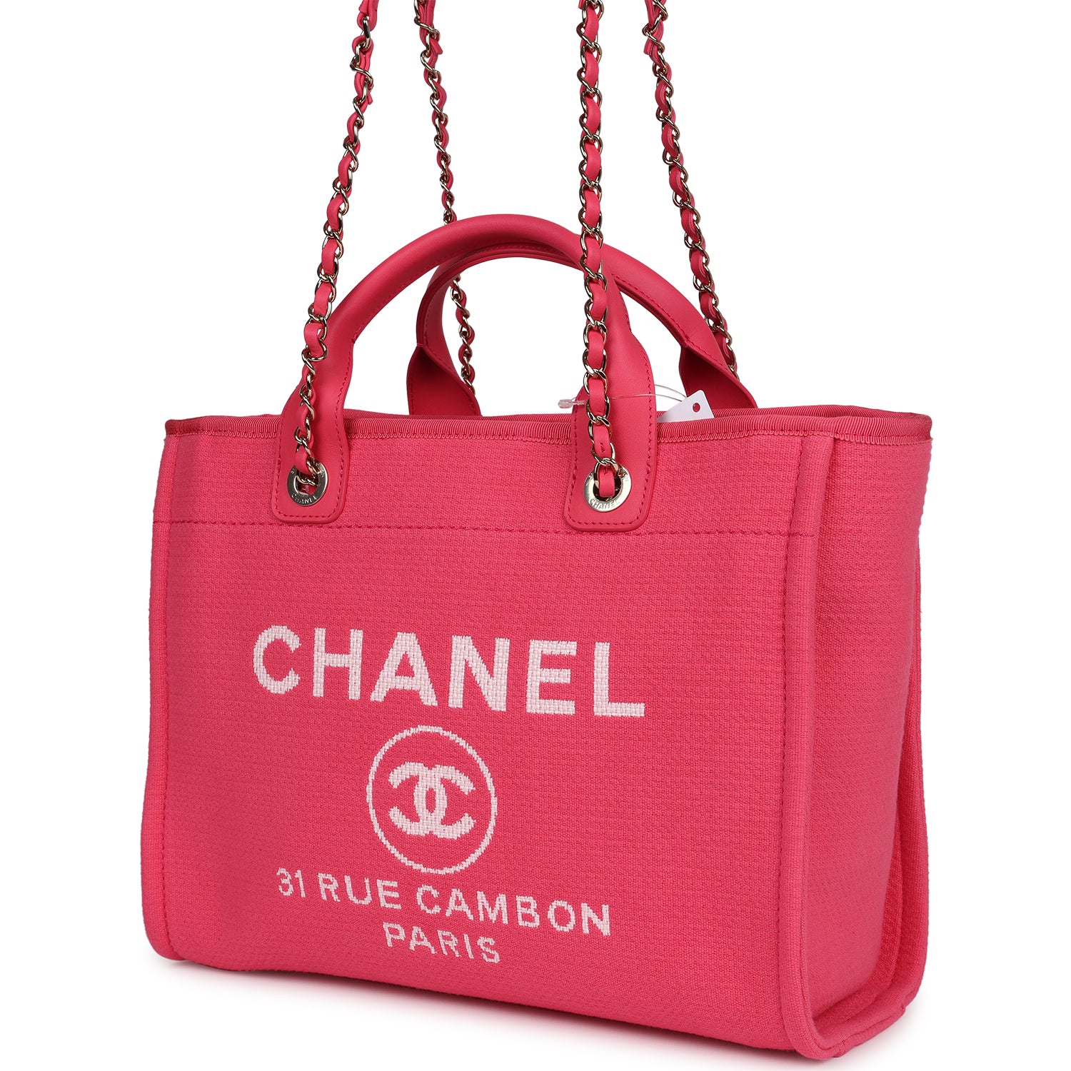 Chanel Small Deauville Shopping Tote Hot Pink Canvas Light Gold Hardware