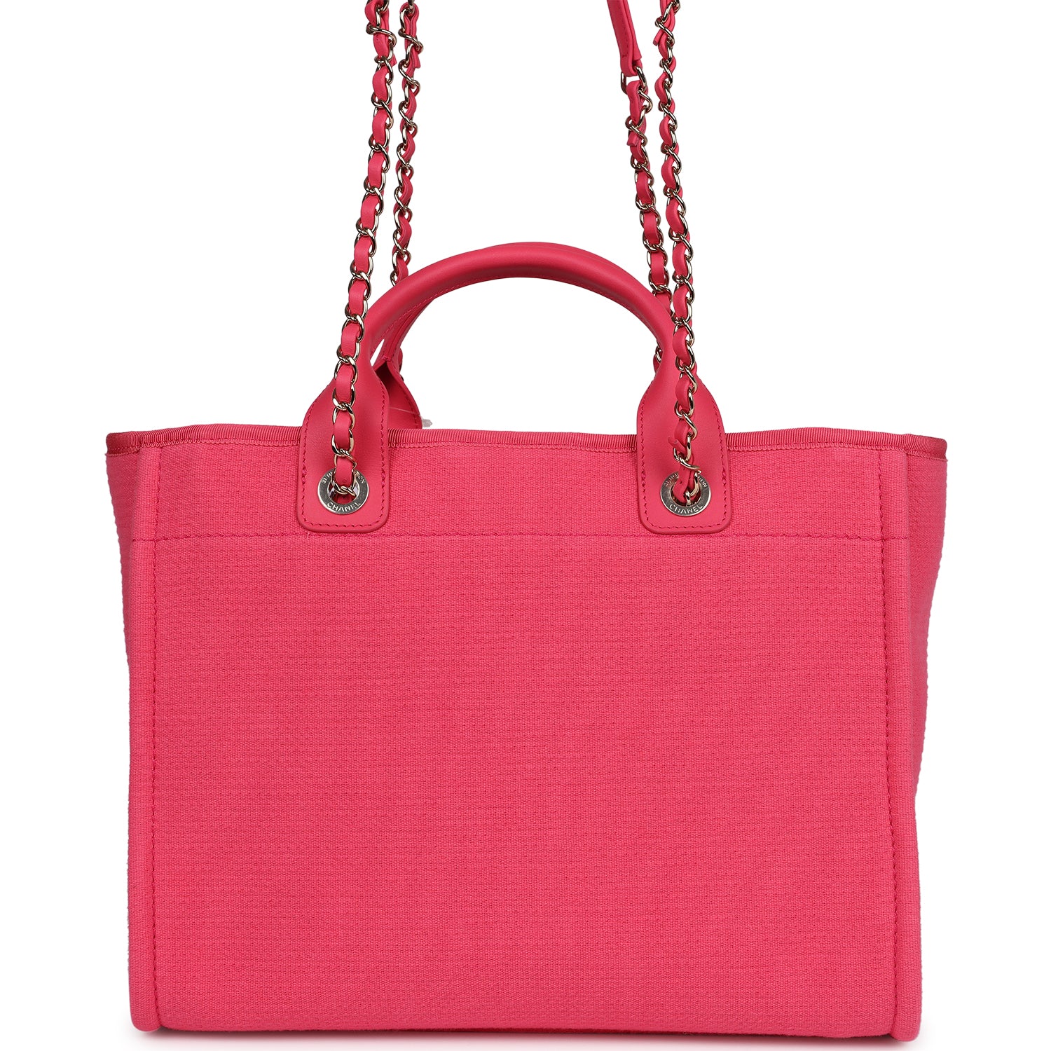 Chanel Small Deauville Shopping Tote Hot Pink Canvas Light Gold Hardware