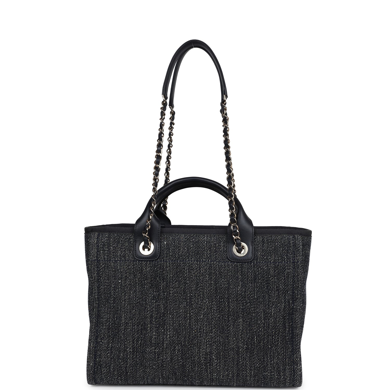 Chanel Small Deauville Shopping Tote Dark Blue Denim Light Gold Hardware