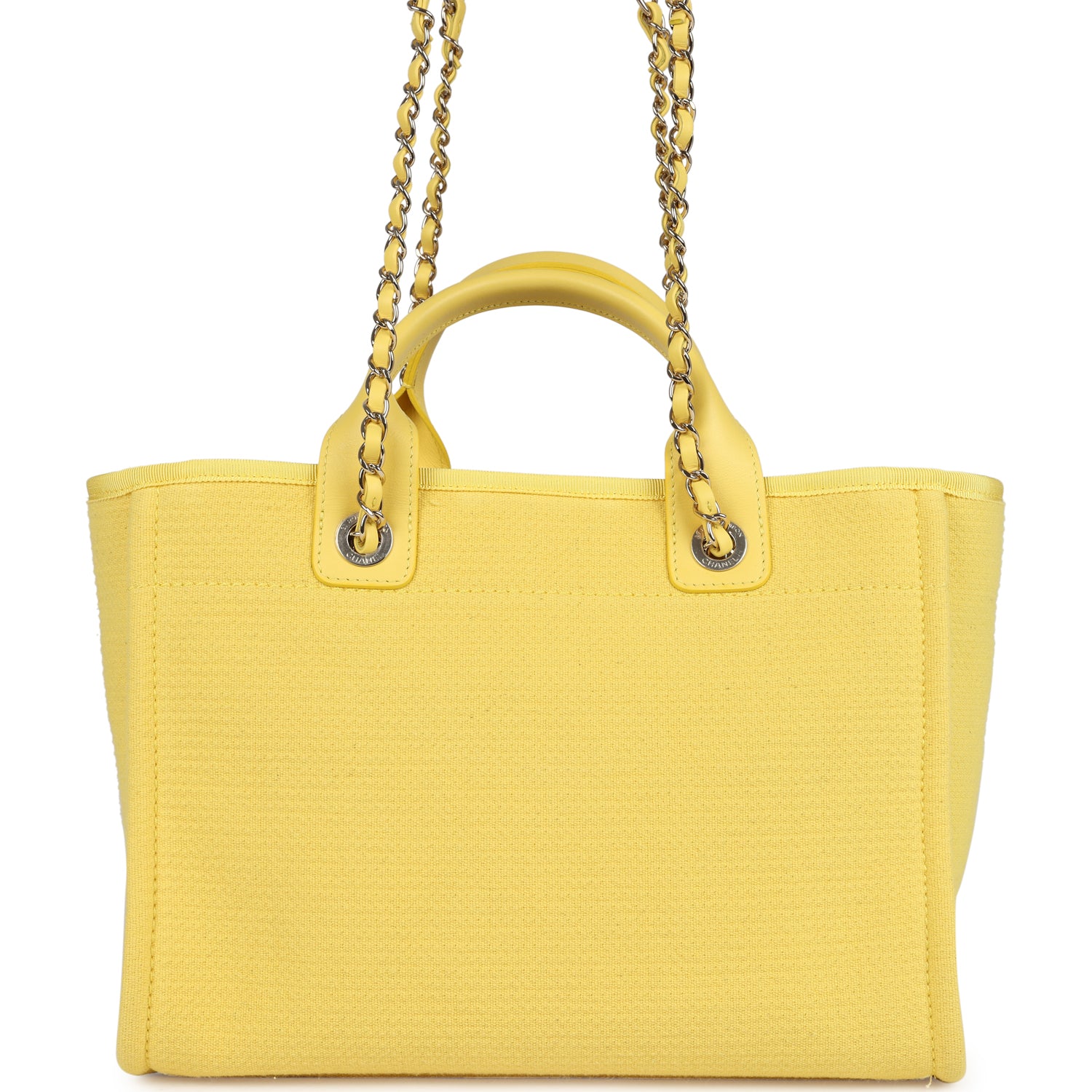 Chanel Small Deauville Shopping Tote Yellow Canvas Light Gold Hardware