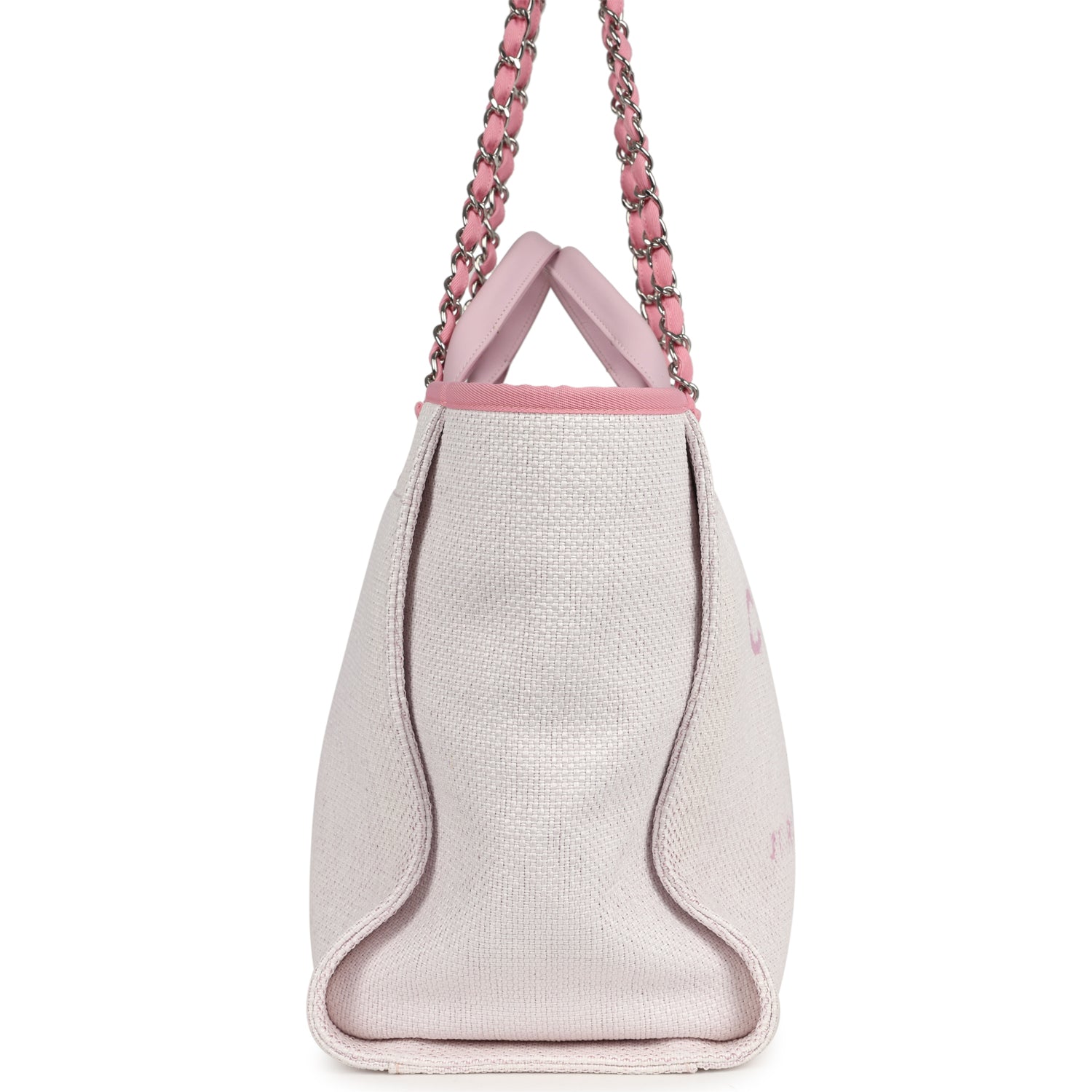 Pre-owned Chanel Medium Deauville Shopping Tote Light Pink Raffia and Canvas Silver Hardware