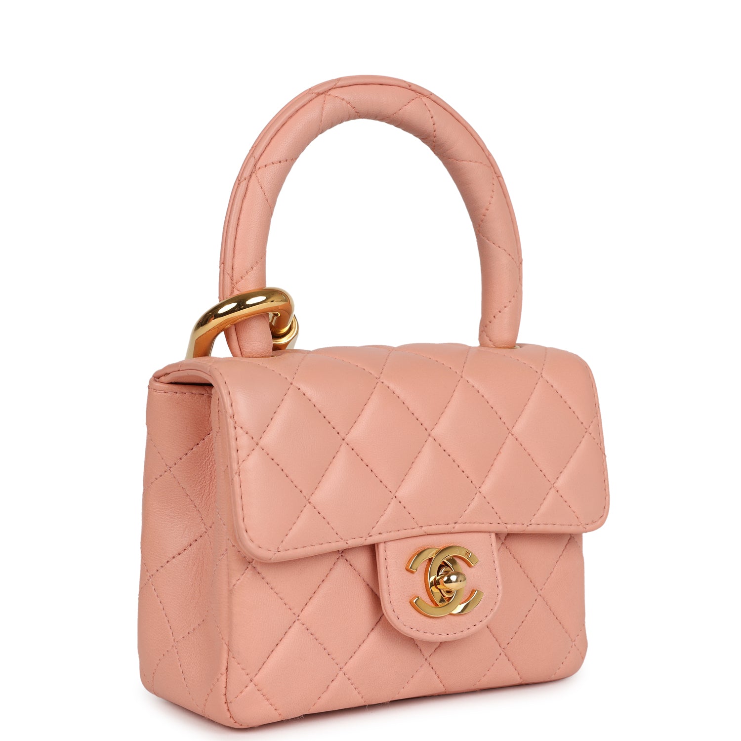 Vintage Chanel Kelly Parent and Child Flap Bag Set Pink Lambskin Gold Hardware