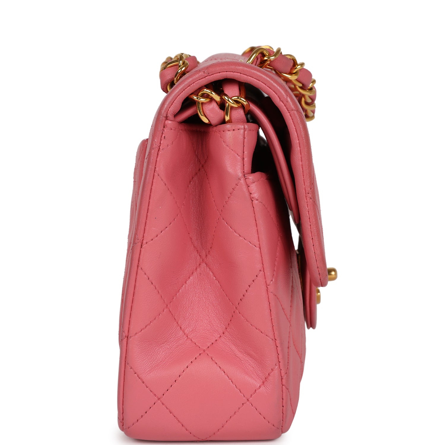 Vintage Chanel Small Classic Double Flap Bag Dark Pink Lambskin Gold Hardware