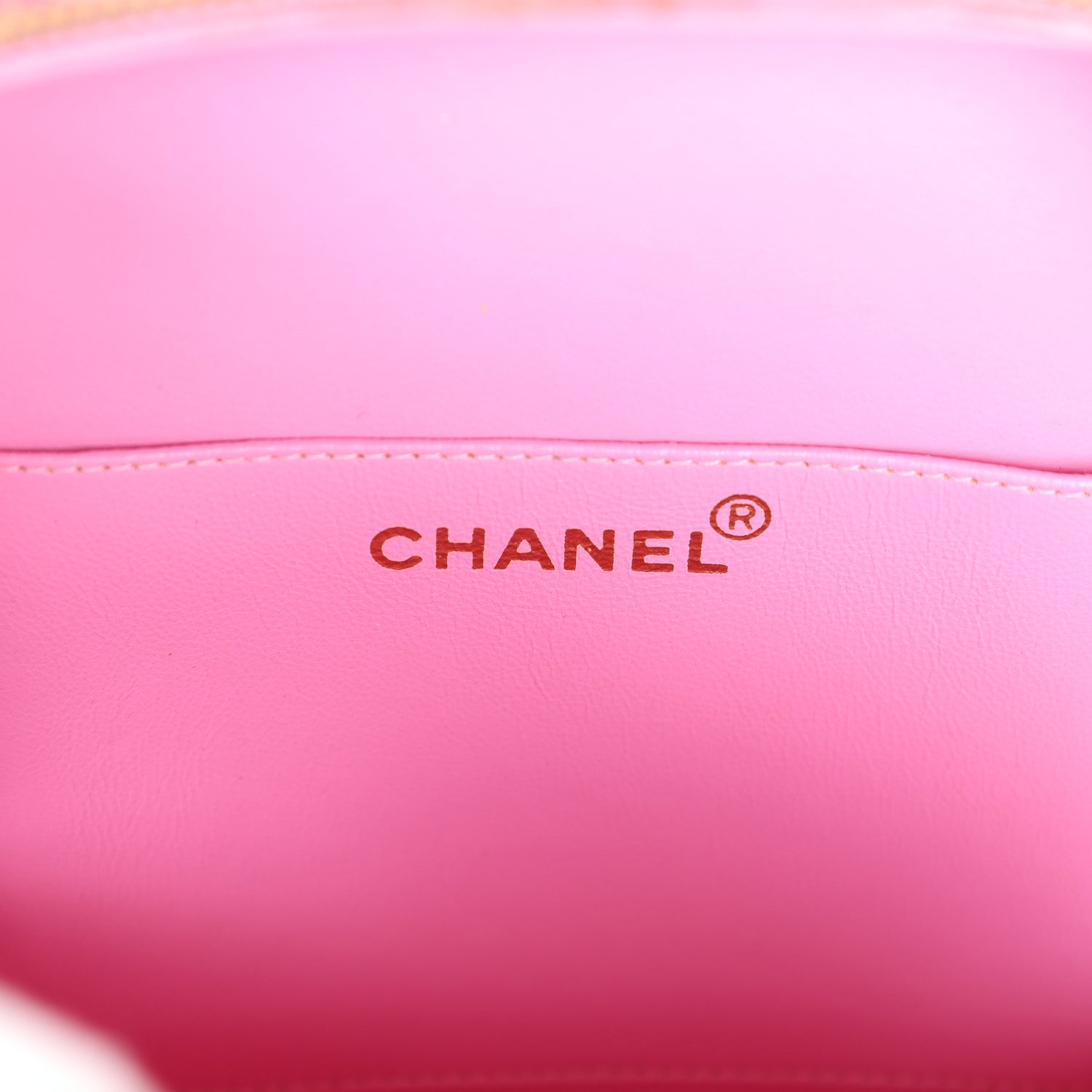 Vintage Chanel Round Vanity Bag Pink and Black Patent Leather Antique Gold Hardware