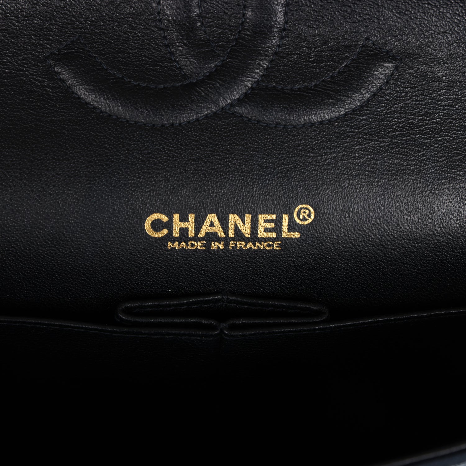 Vintage Chanel Medium Icon Print Double Flap Bag Navy Canvas Brushed Gold Hardware