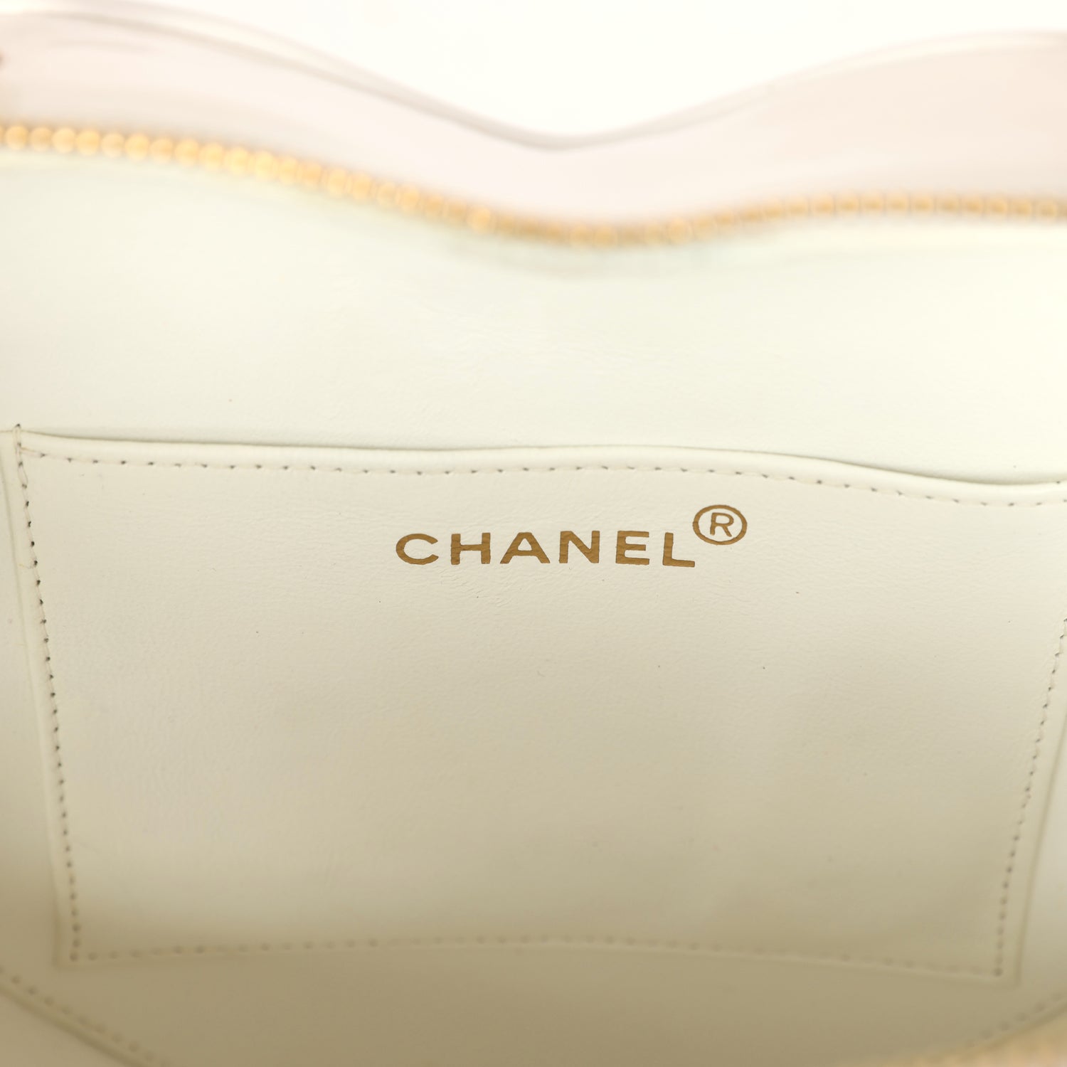 Vintage Chanel Heart Vanity Bag White and Black Patent Antique Gold Hardware