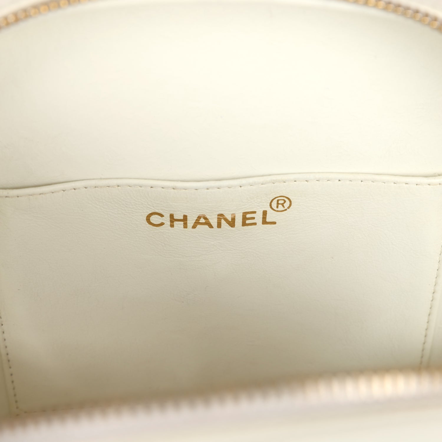 Vintage Chanel Round Vanity Bag White and Black Patent Leather Antique Gold Hardware