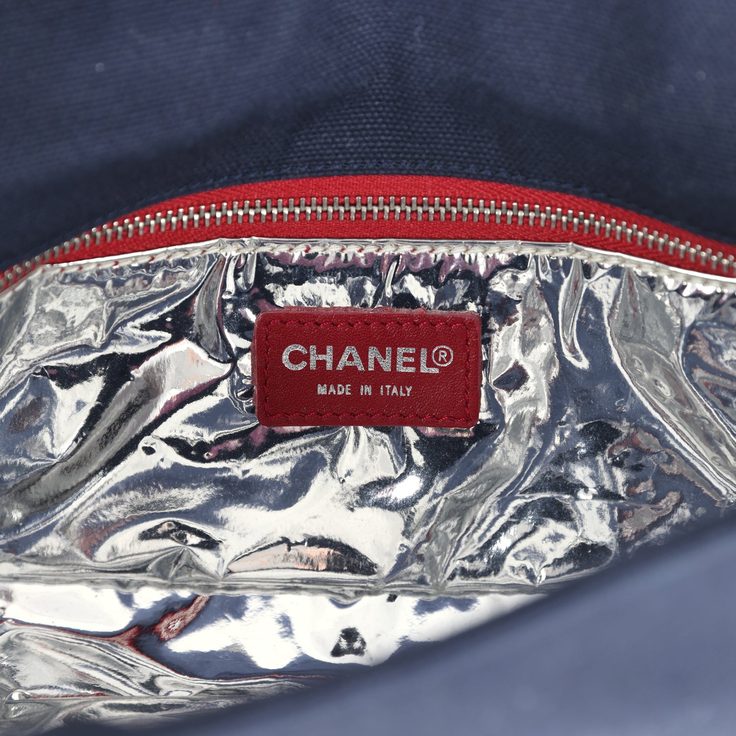 Vintage Chanel N0.5 Chain Shoulder Bag Navy, Silver, Red Canvas Silver Hardware