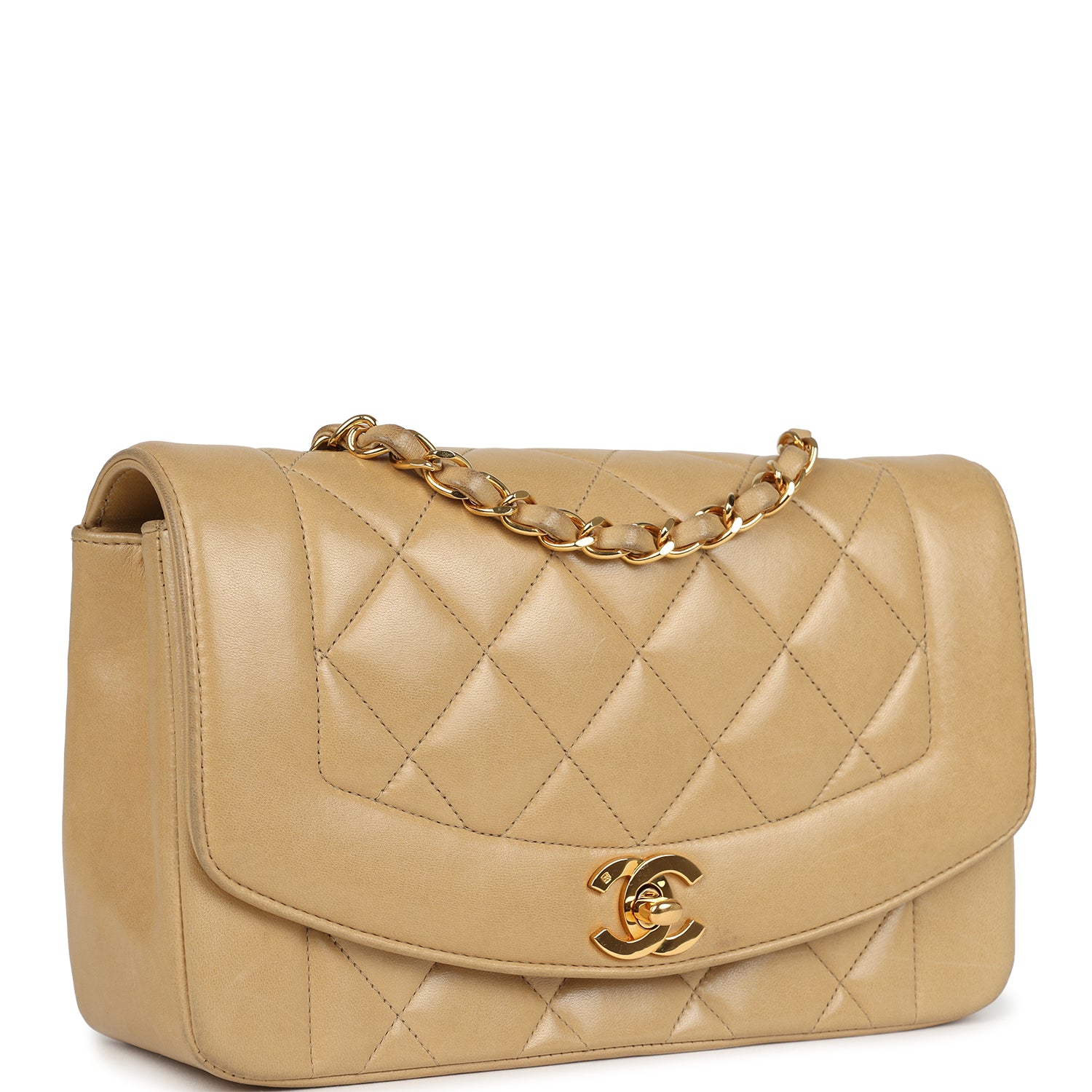 Vintage Chanel Small Diana Flap Bag Beige Lambskin Gold Hardware