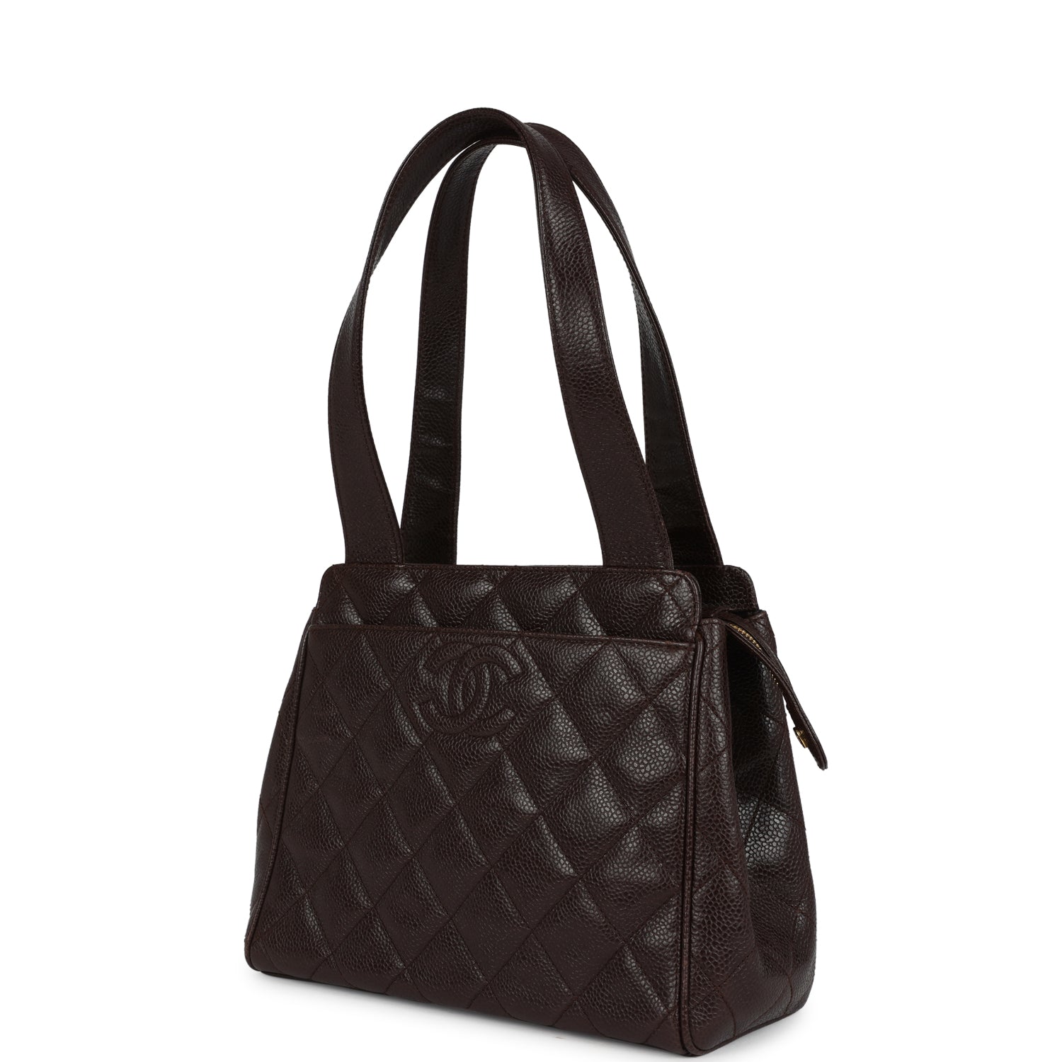 Vintage Chanel Mini Shopper Shoulder Bag Brown Caviar Gold Hardware