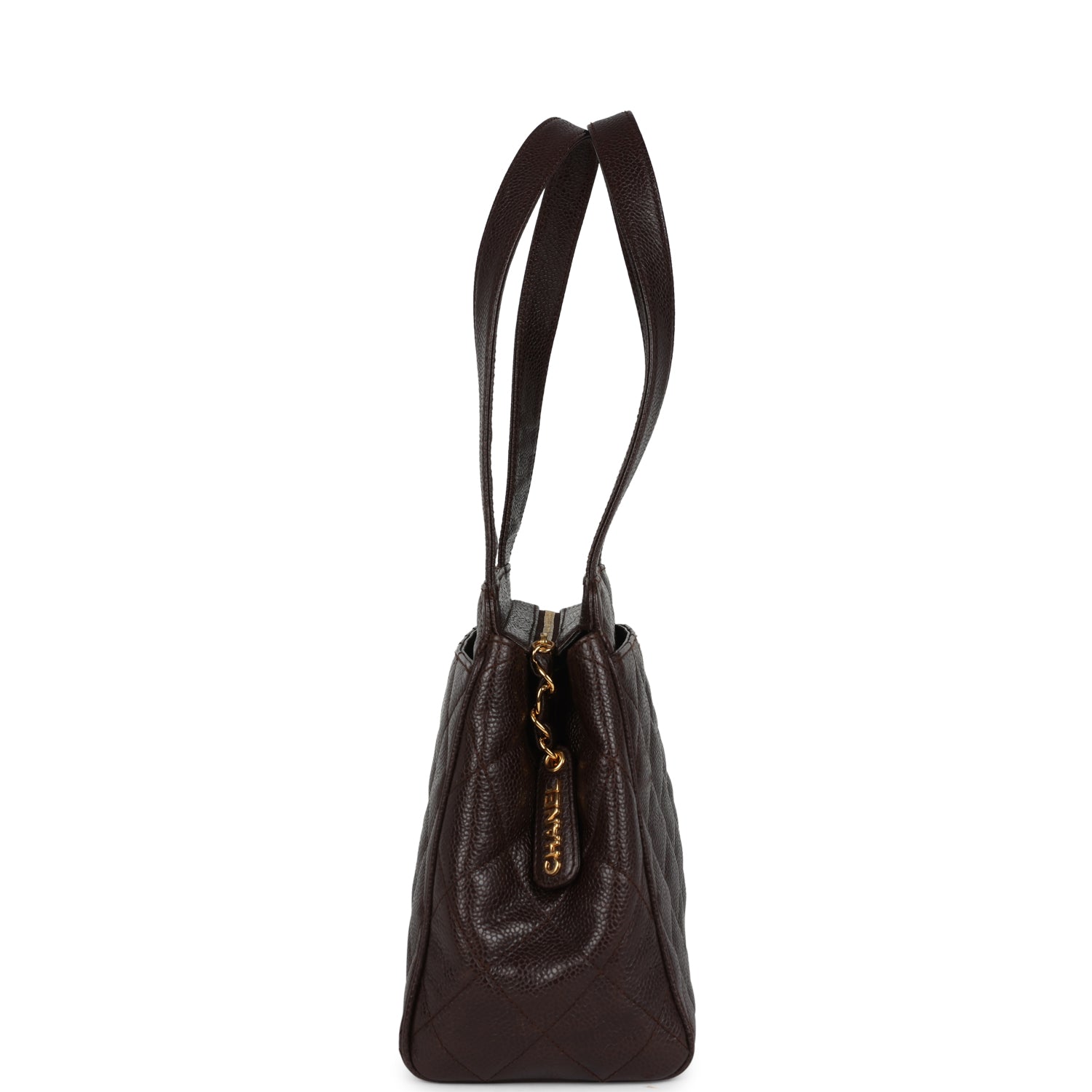 Vintage Chanel Mini Shopper Shoulder Bag Brown Caviar Gold Hardware