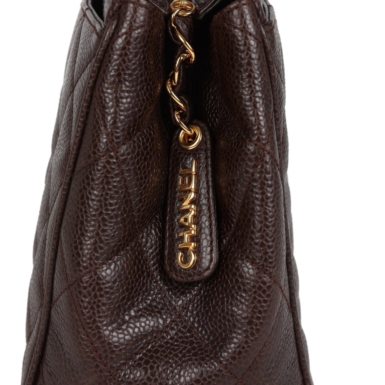 Vintage Chanel Mini Shopper Shoulder Bag Brown Caviar Gold Hardware