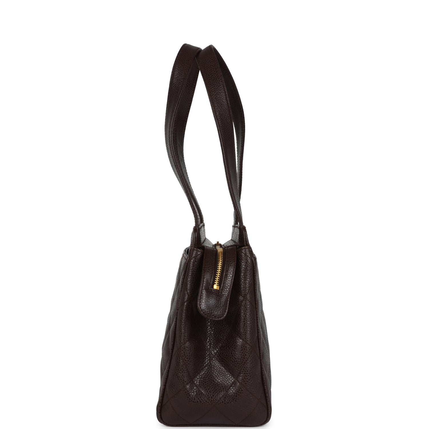 Vintage Chanel Mini Shopper Shoulder Bag Brown Caviar Gold Hardware