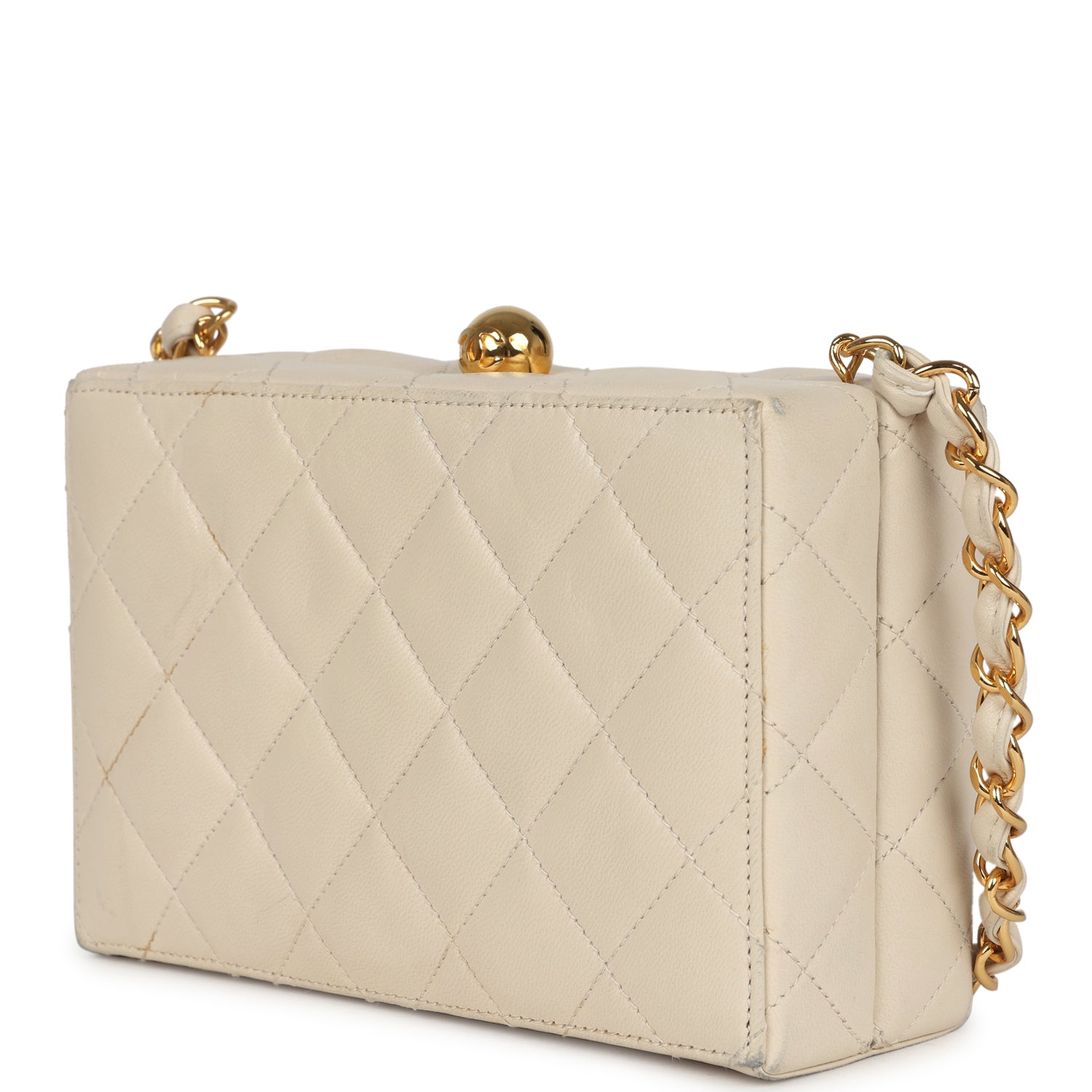 Vintage Chanel Box Clutch Bag Beige Lambskin Gold Hardware
