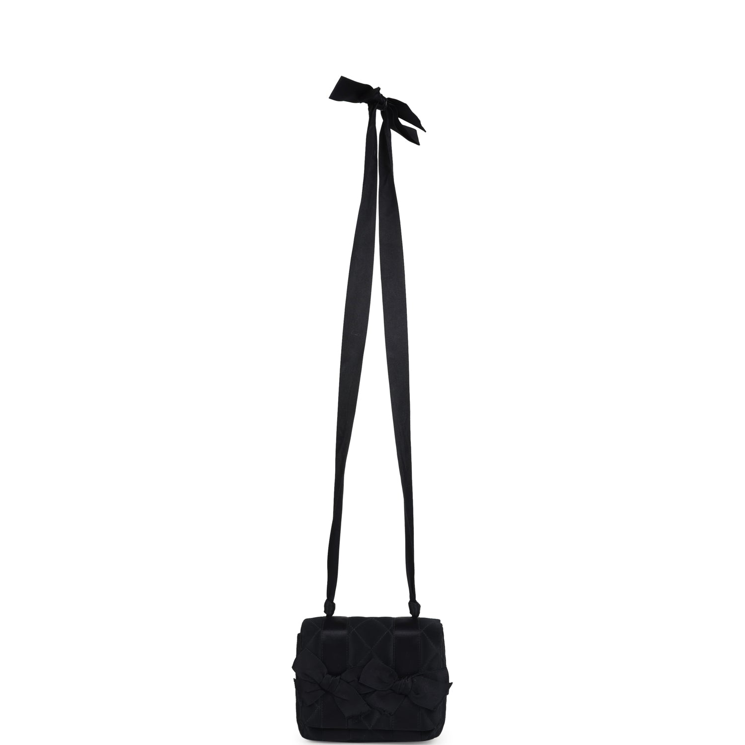 Vintage Chanel Mini Bow Shoulder Bag Black Satin Gold Hardware